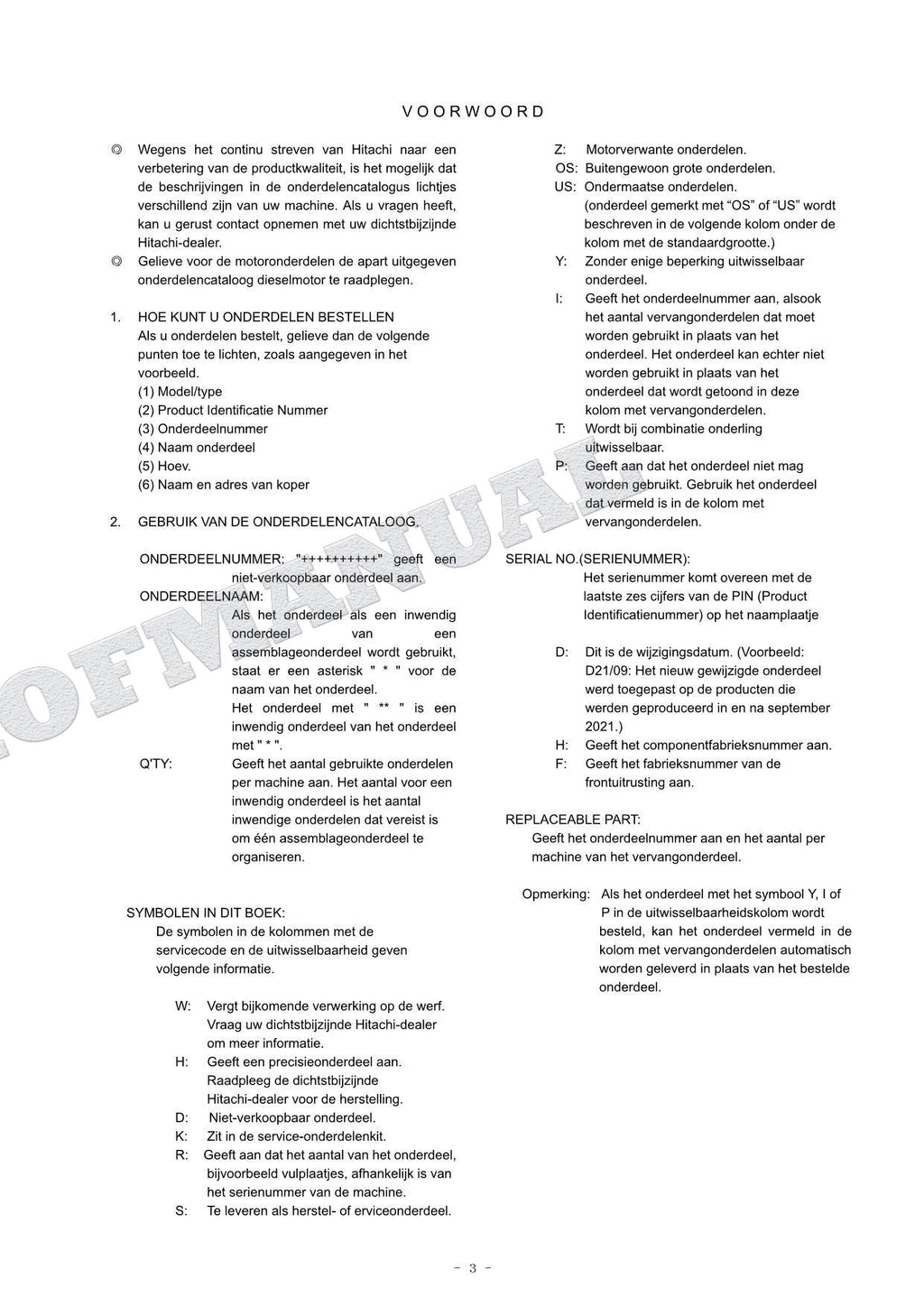 HITACHI ZAXIS ZX135US-7 OCEANIA Spec Excavator Parts Catalog Manual