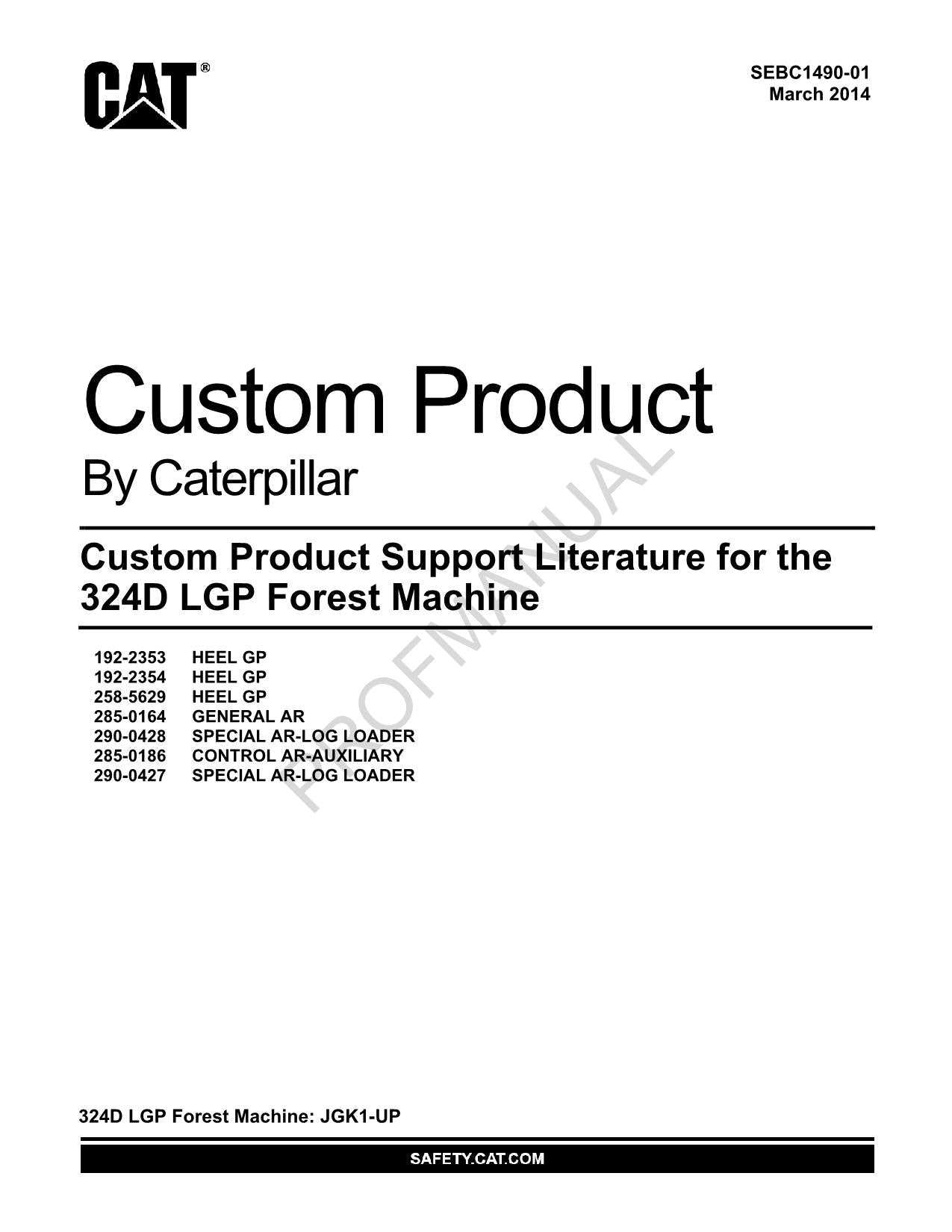 Manual del catálogo de piezas de la máquina forestal 324D LGP de Caterpillar Custom Support Lit