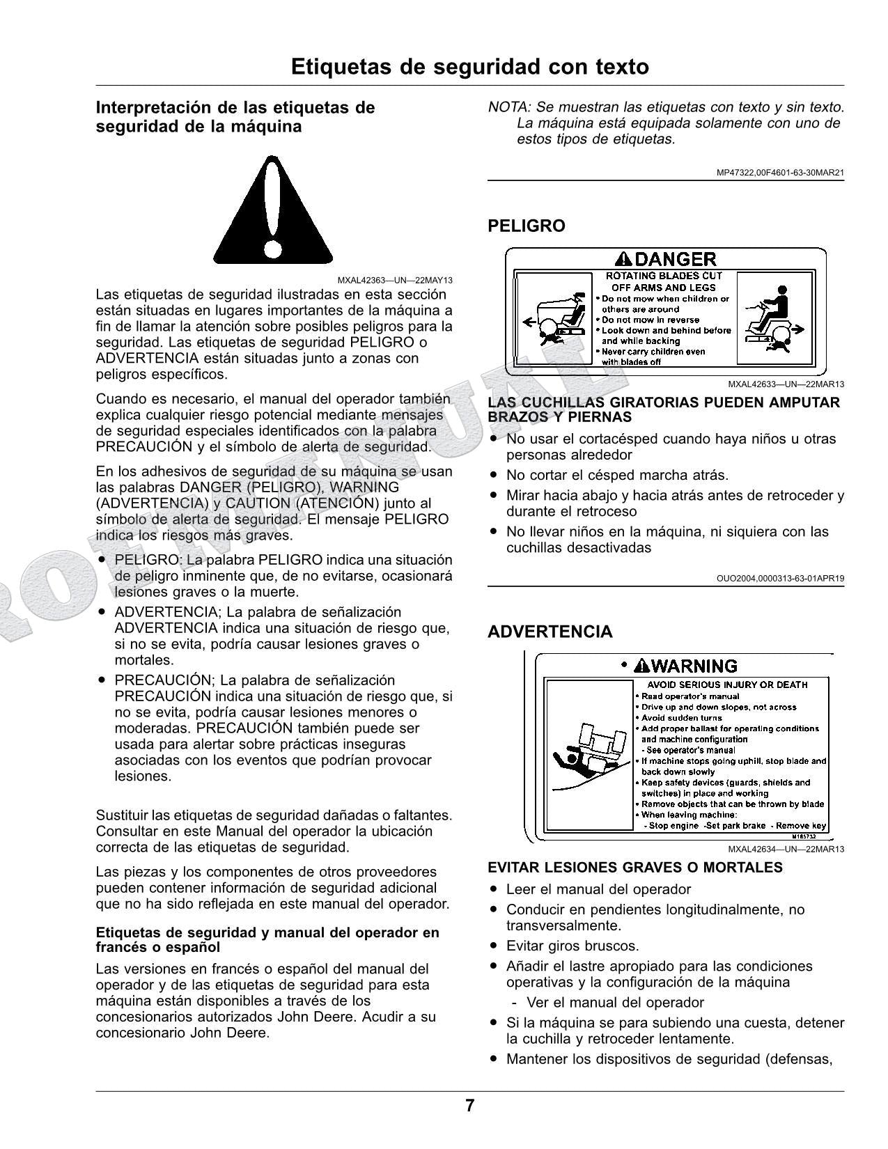 John Deere X750 X754 X758 Tractor Manual del Operador Español SN 100001-
