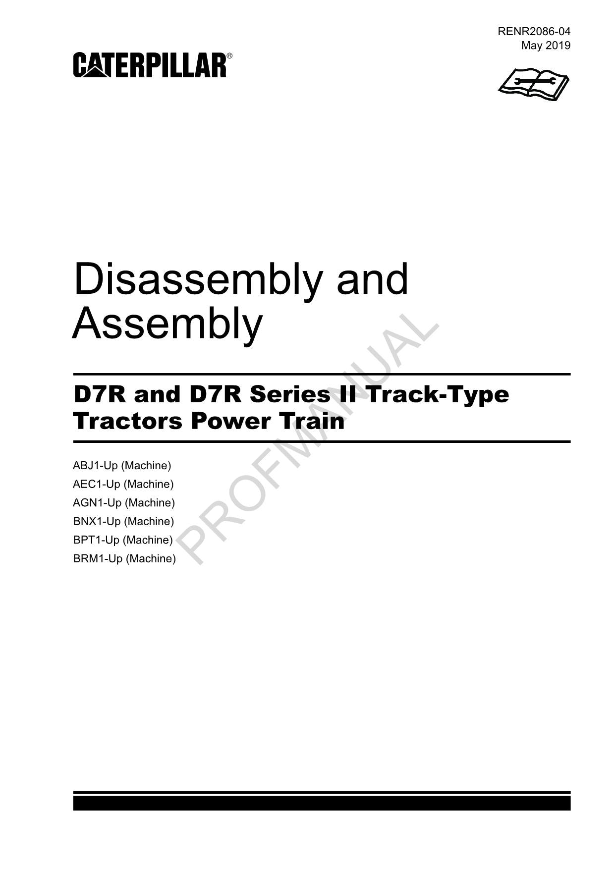 Caterpillar D7R D7R Series 2 Tractor Power Train Manual Disassem Assem RENR2086