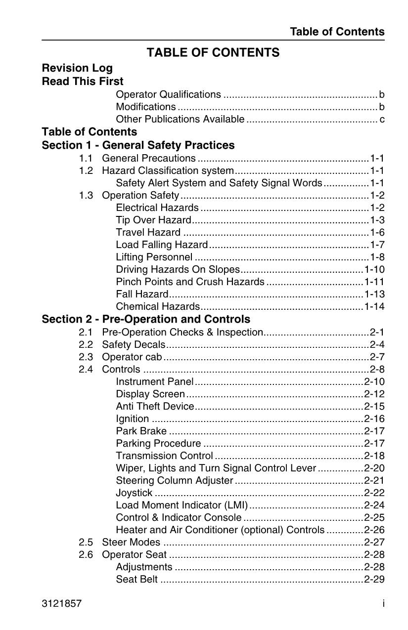 Manual del operador de mantenimiento y operación del manipulador telescópico JLG 4017