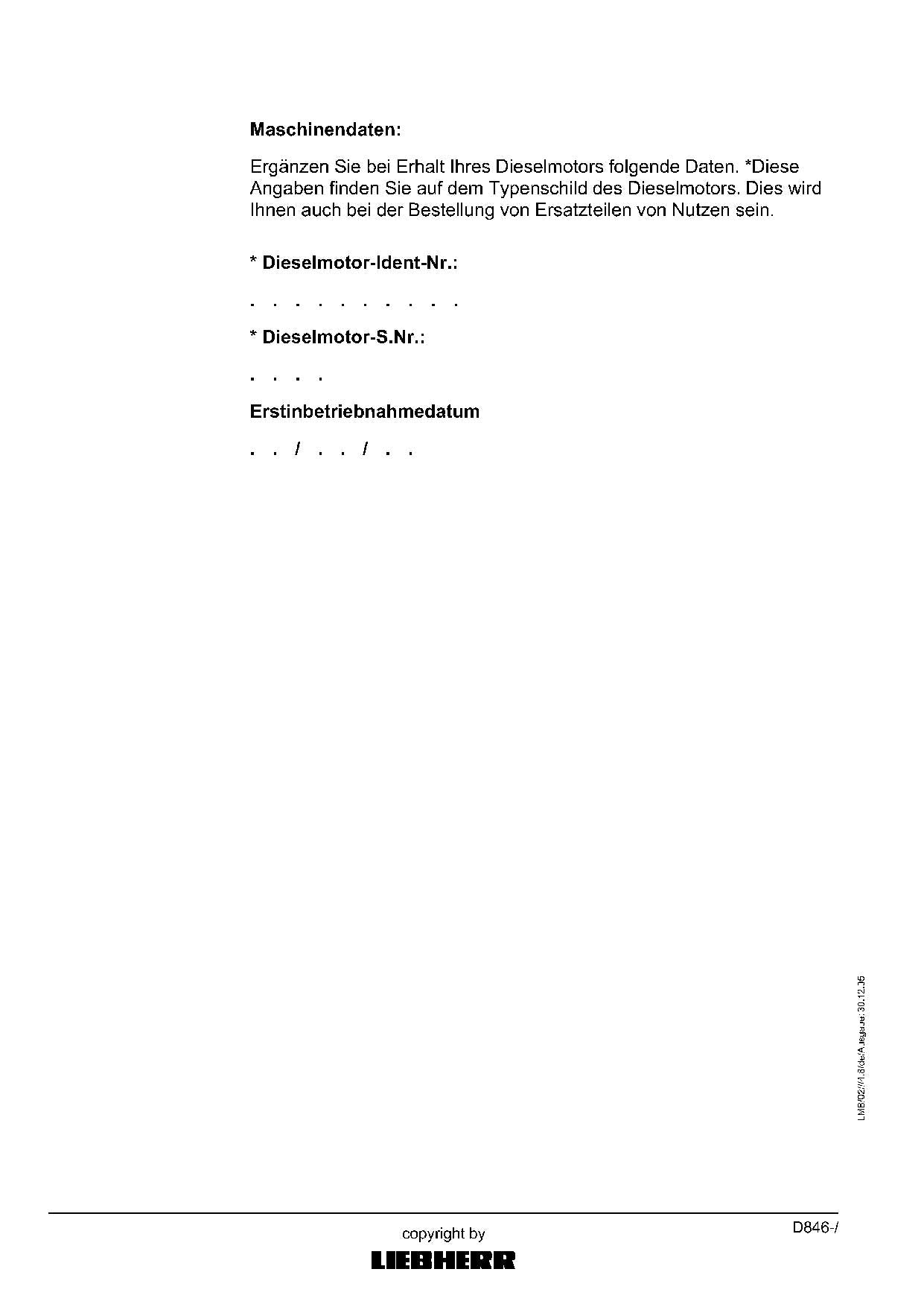 Liebherr D846 Dieselmotor Reparaturhandbuch Werkstatthandbuch