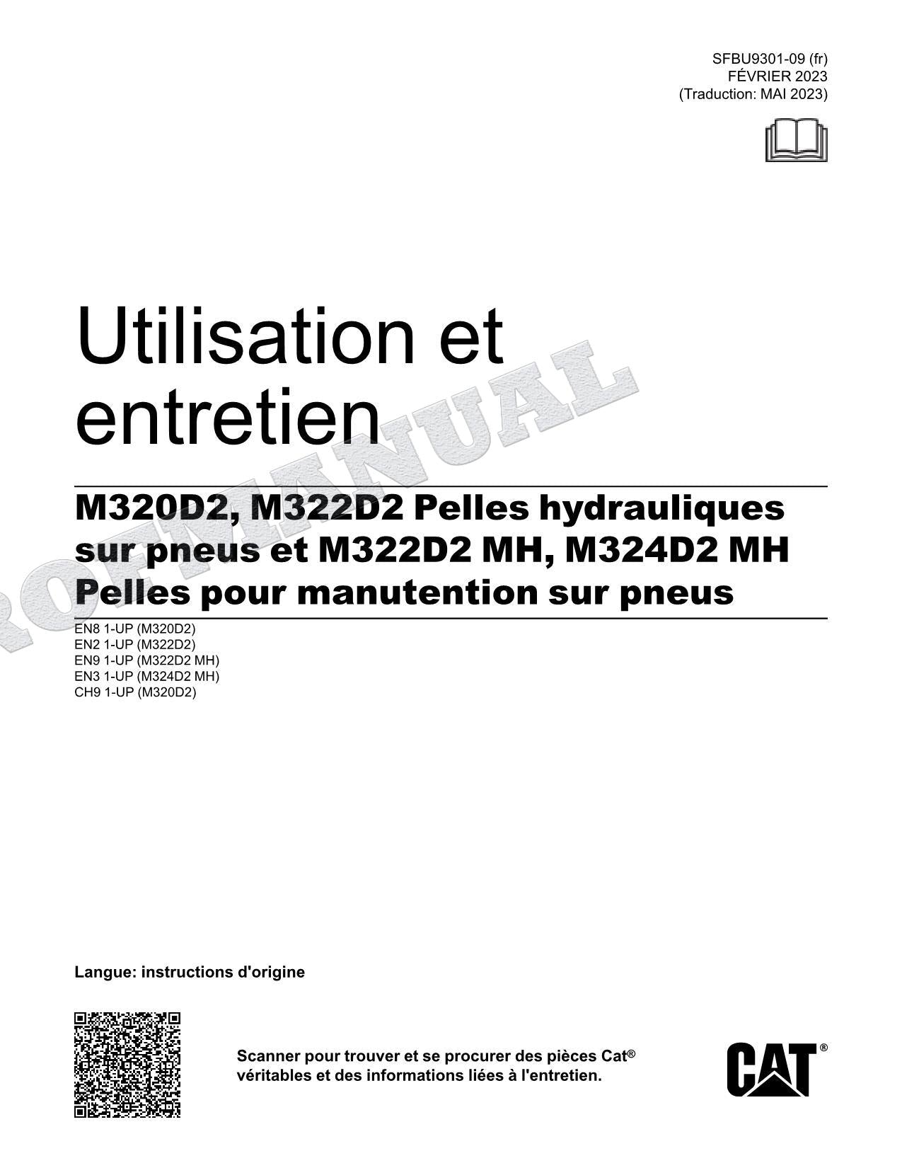 Caterpillar M320D2 M322D2 Pelle Hydraulique Manuel D'Opération Et D'Entretien
