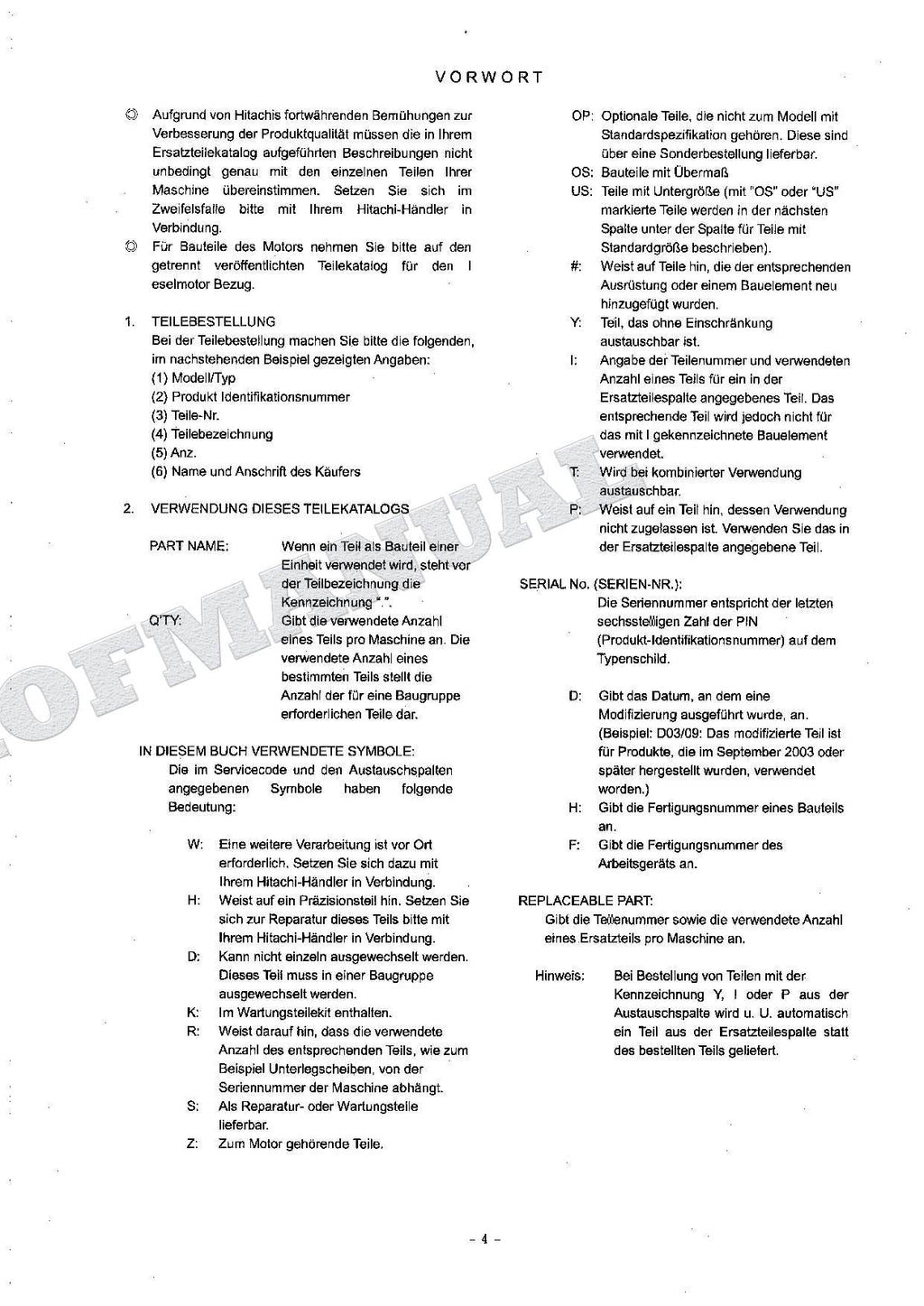 HITACHI ZX120 ZX120-E ZX130 Excavator Parts Catalog Manual SN 060001-
