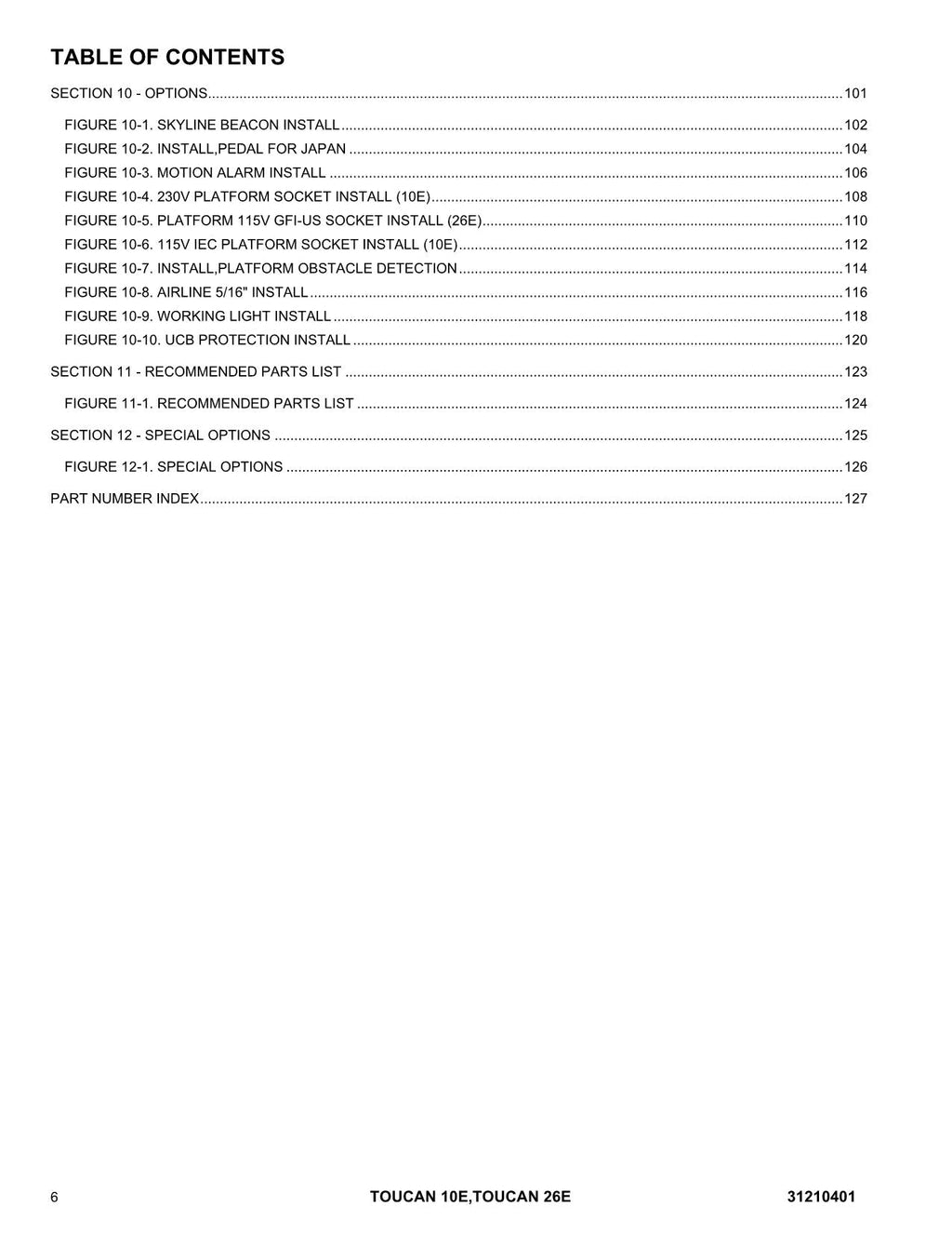 TOUCAN 10E 26E Vertical Lift Parts Catalog Manual