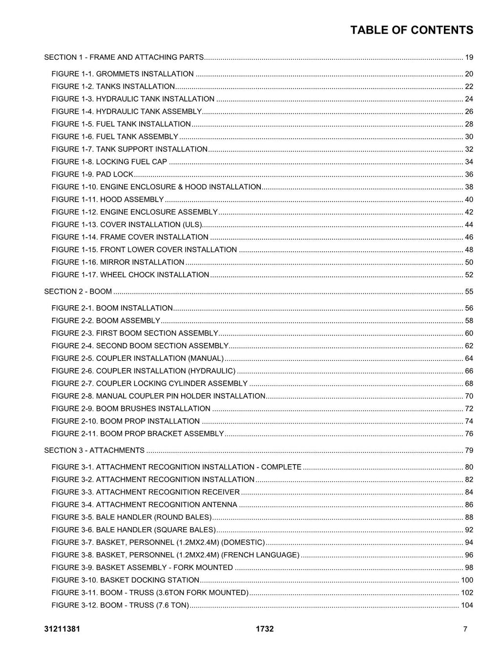 JLG  1732 Telehandler Parts Catalog Manual