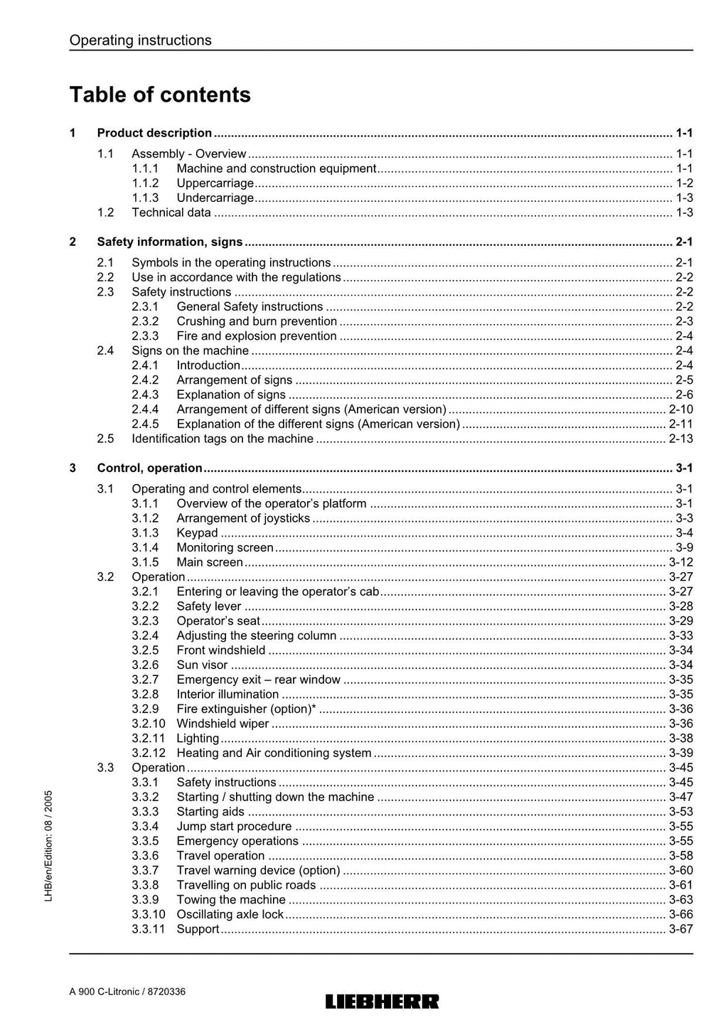 Liebherr A900 C-Litronic Excavator  Operators manual