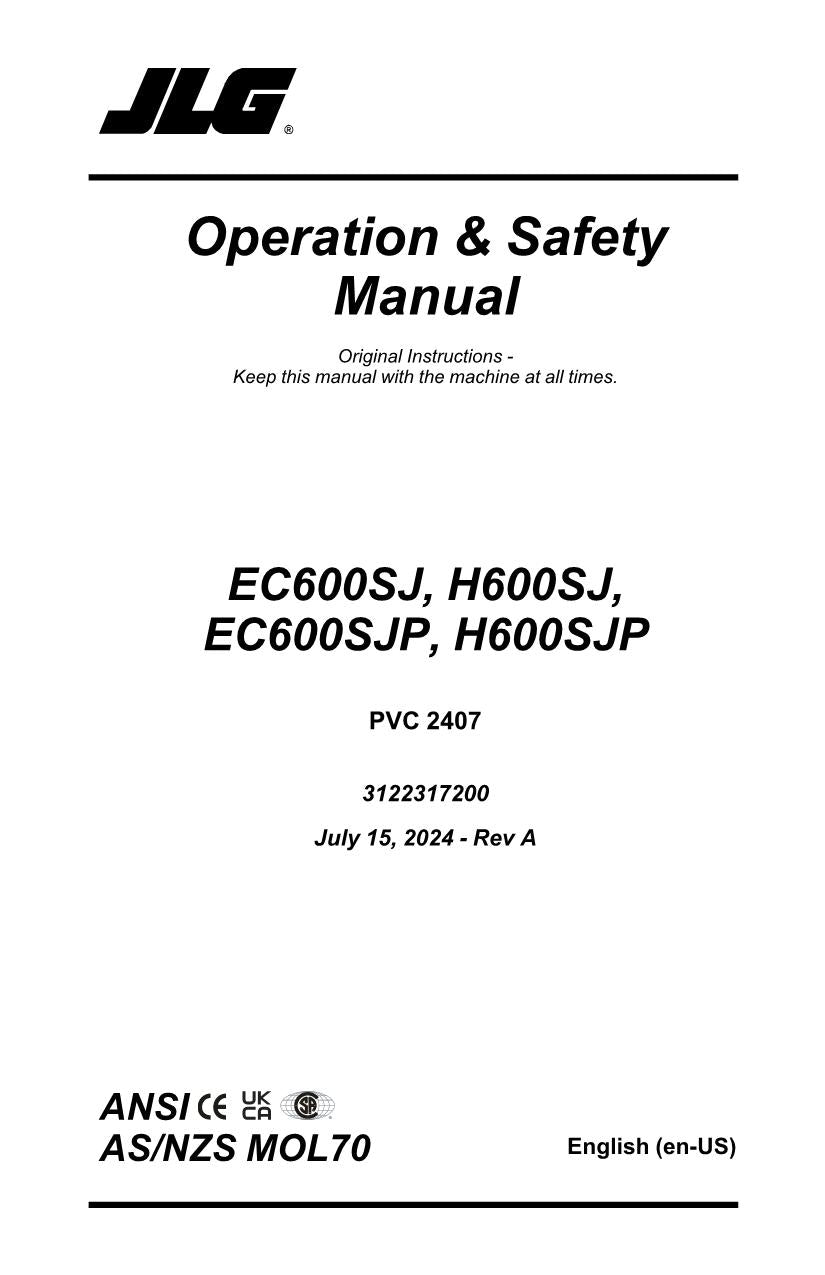 Manual del operador de plataformas elevadoras JLG EC600SJ EC600SJP H600SJ H600SJP 31223172