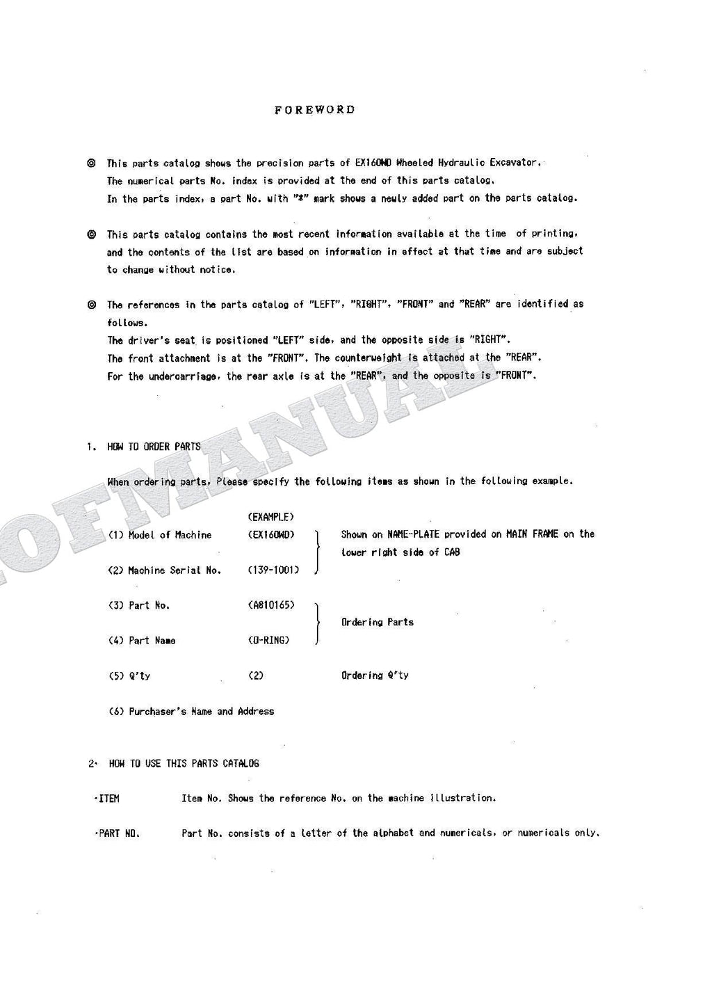 HITACHI EX160WD Equipment Component Excavator Parts Catalog Manual