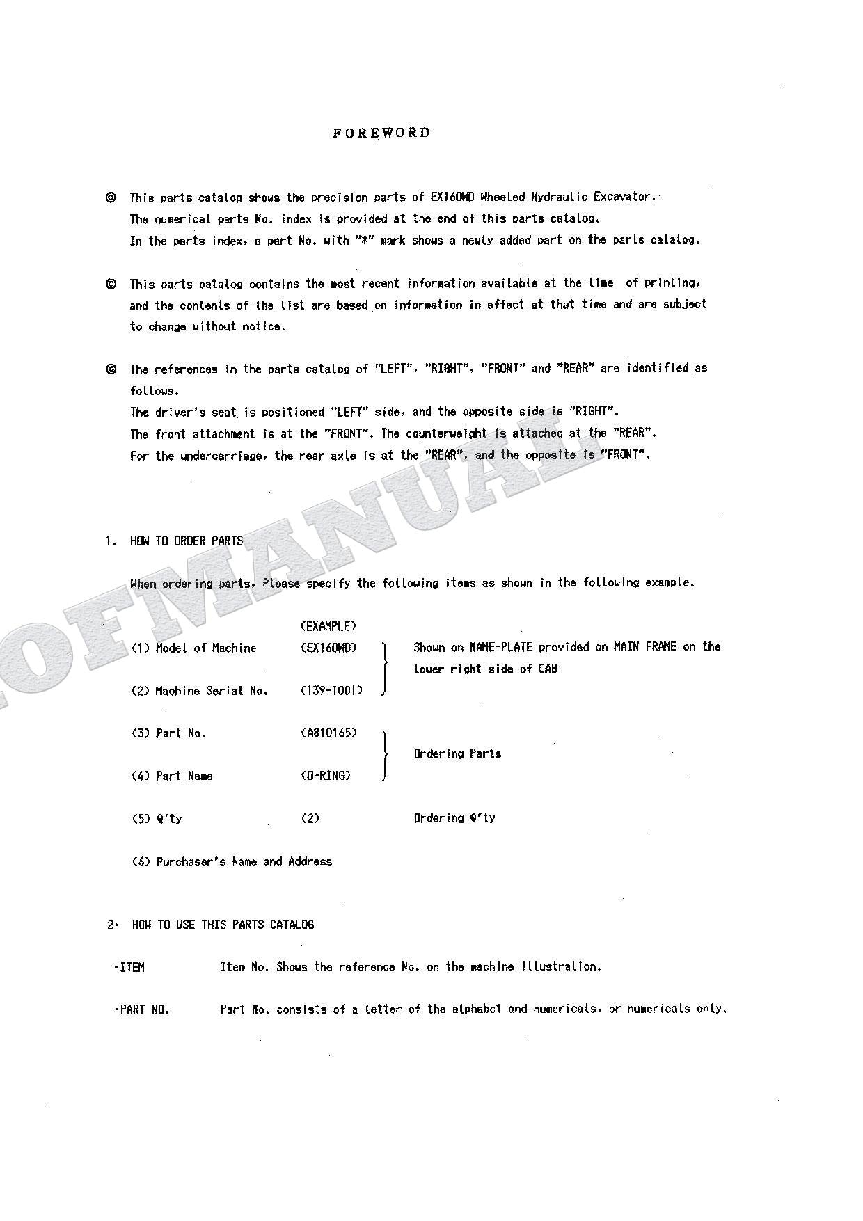 HITACHI EX160WD Equipment Component Excavator Parts Catalog Manual