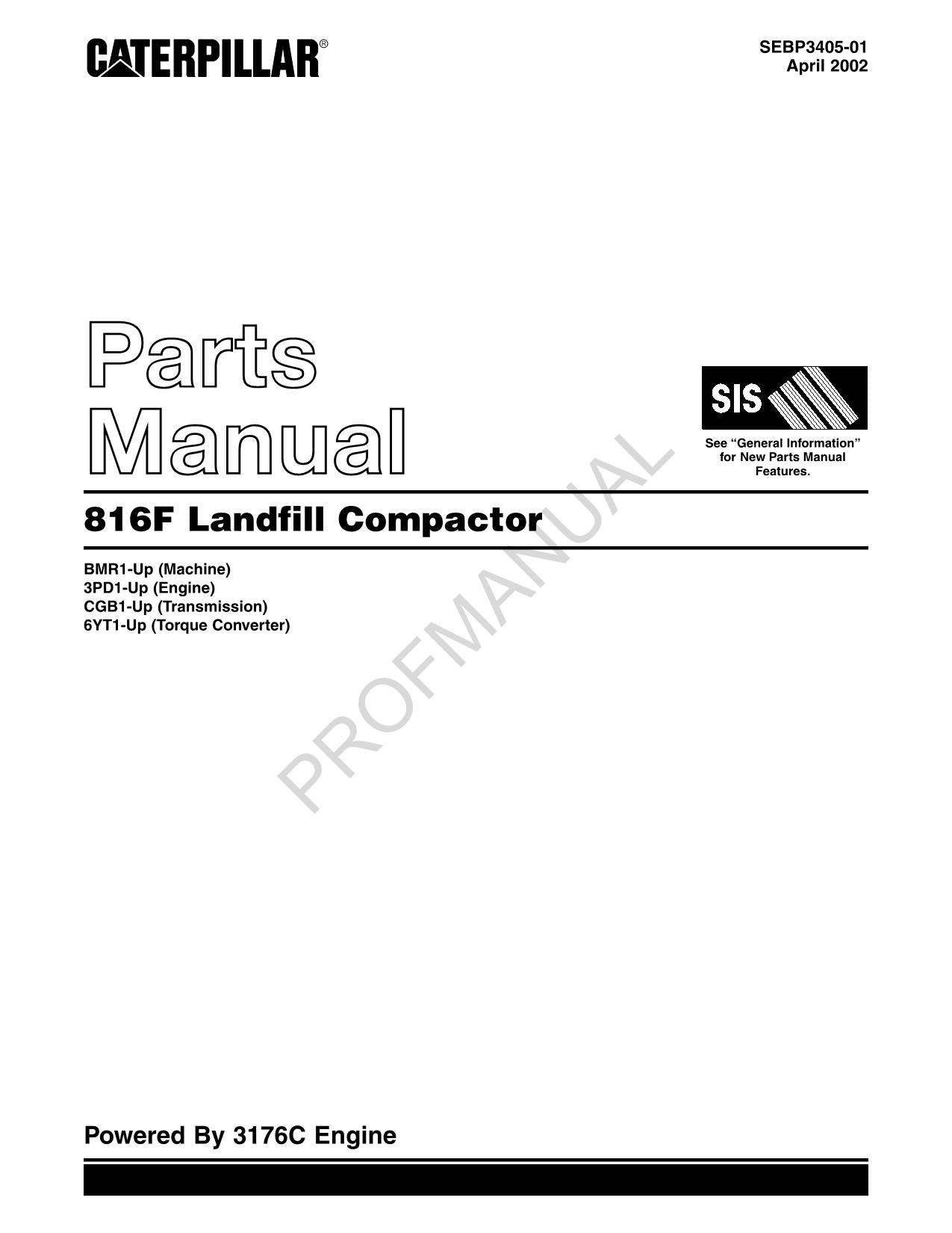 Caterpillar Cat 816F Landfill Compactor Parts Catalog Manual