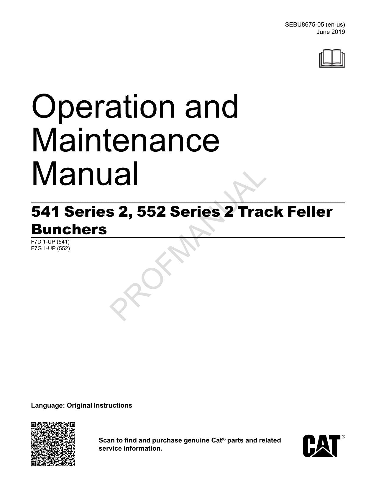 Manual de mantenimiento del operador de la taladora apiladora de cadenas Caterpillar Serie 541 y 552 de 2 vías