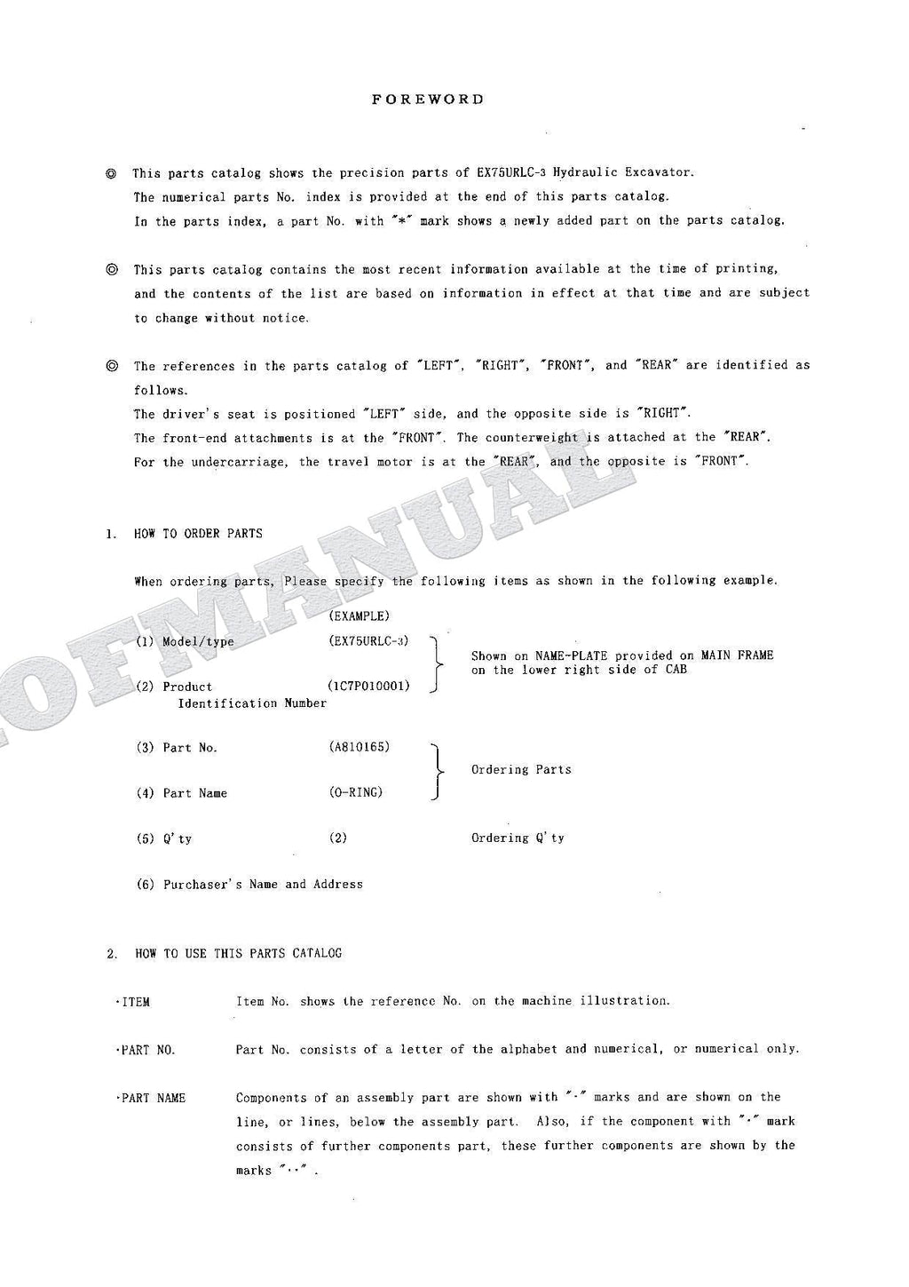 HITACHI EX75URLC-3 Equipment Component Excavator Parts Catalog Manual