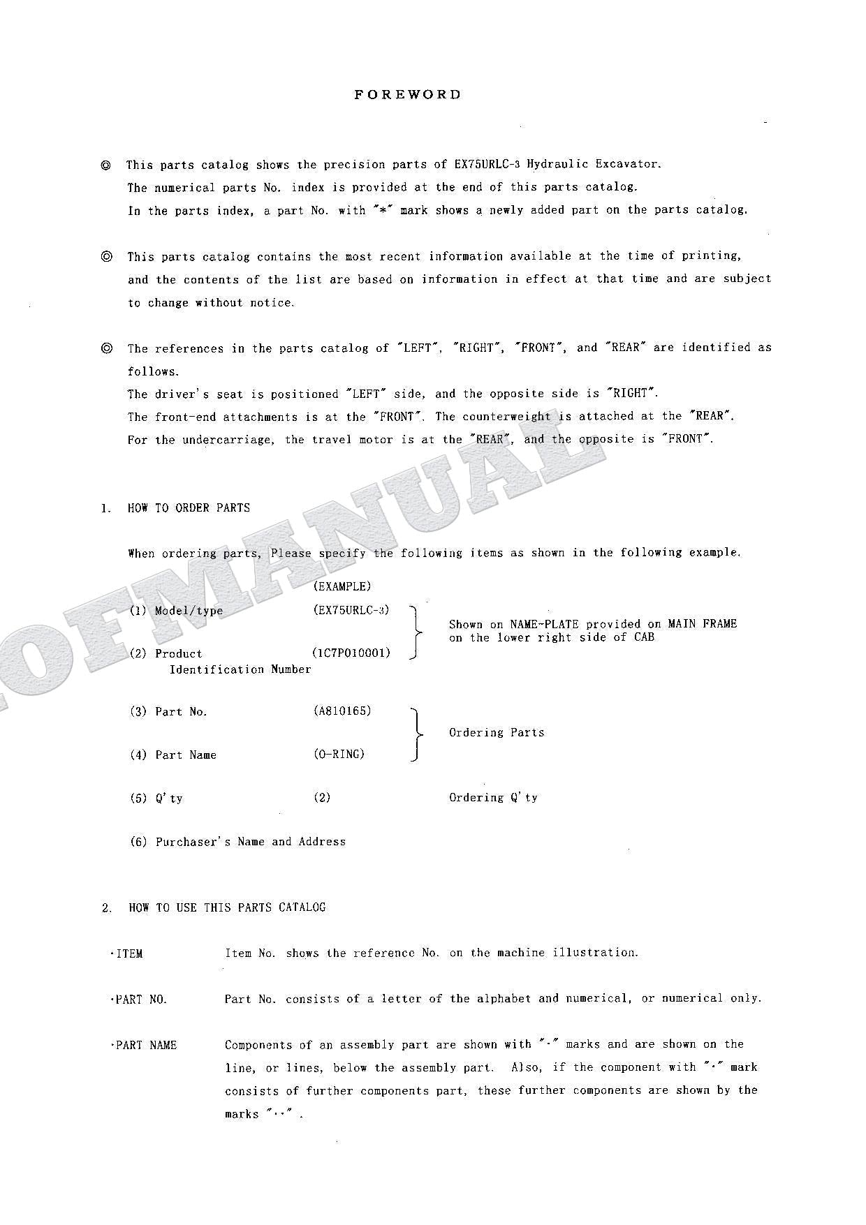 HITACHI EX75URLC-3 Equipment Component Excavator Parts Catalog Manual