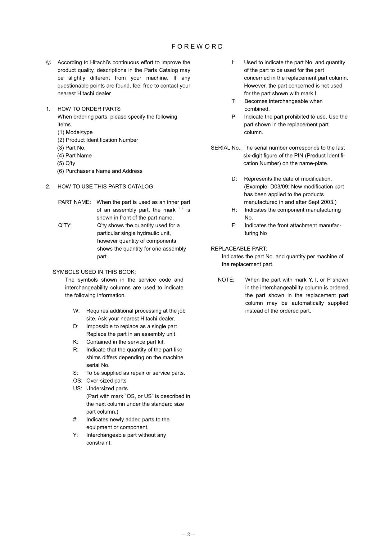 Hitachi ZW95 Equipment Component Wheel Loader Parts Catalog Manual SN 000101-up