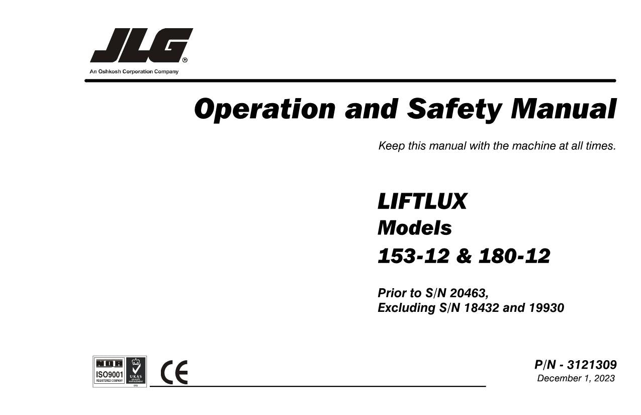 LIFTLUX 153-12 180-12 Scissor Lift Maintenance Operators Manual 3121309