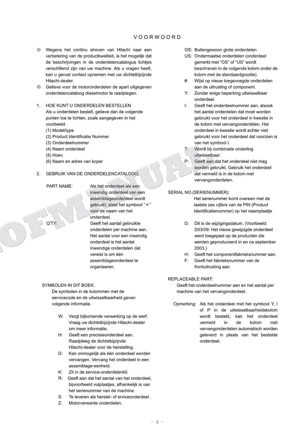 HITACHI H14 H15 H18 H18 Separate Boom Excavator Parts Catalog Manual