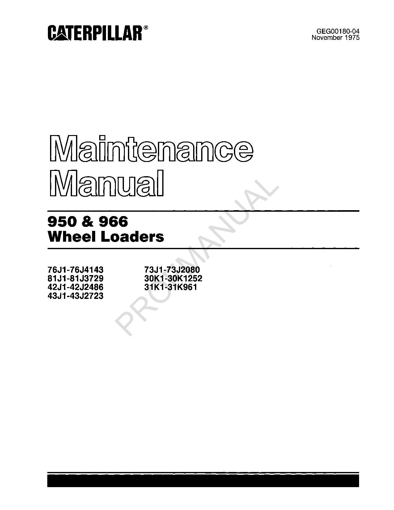Manual de mantenimiento del operador de la cargadora de ruedas Caterpillar 950 966