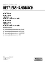 New Holland CX5 80 CX5 90 CX5 90 Laterale Mähdrescher Betriebsanleitung PIN 9864