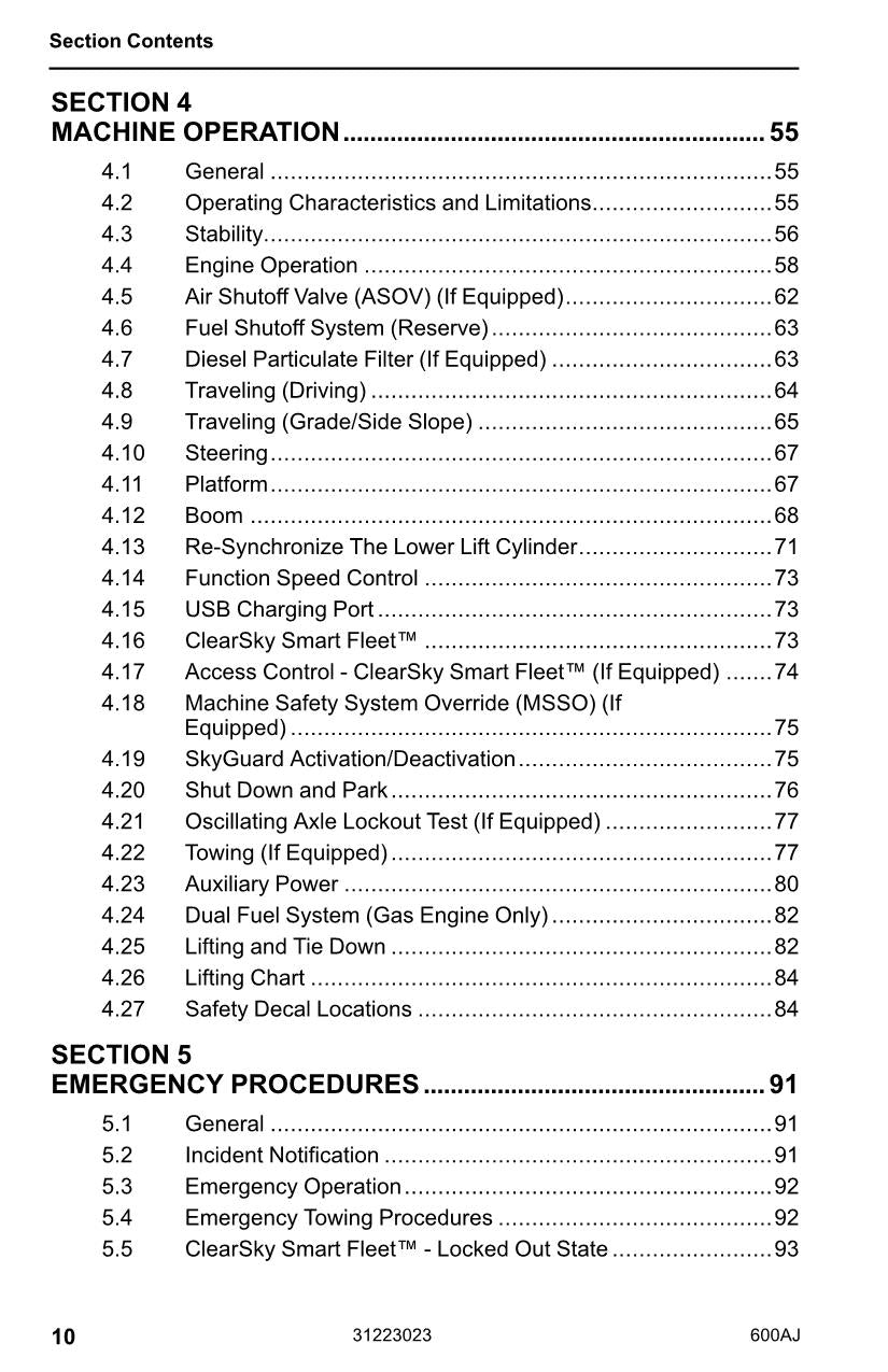 Manual del operador de mantenimiento y operación de la plataforma elevadora JLG 600AJ 31223023