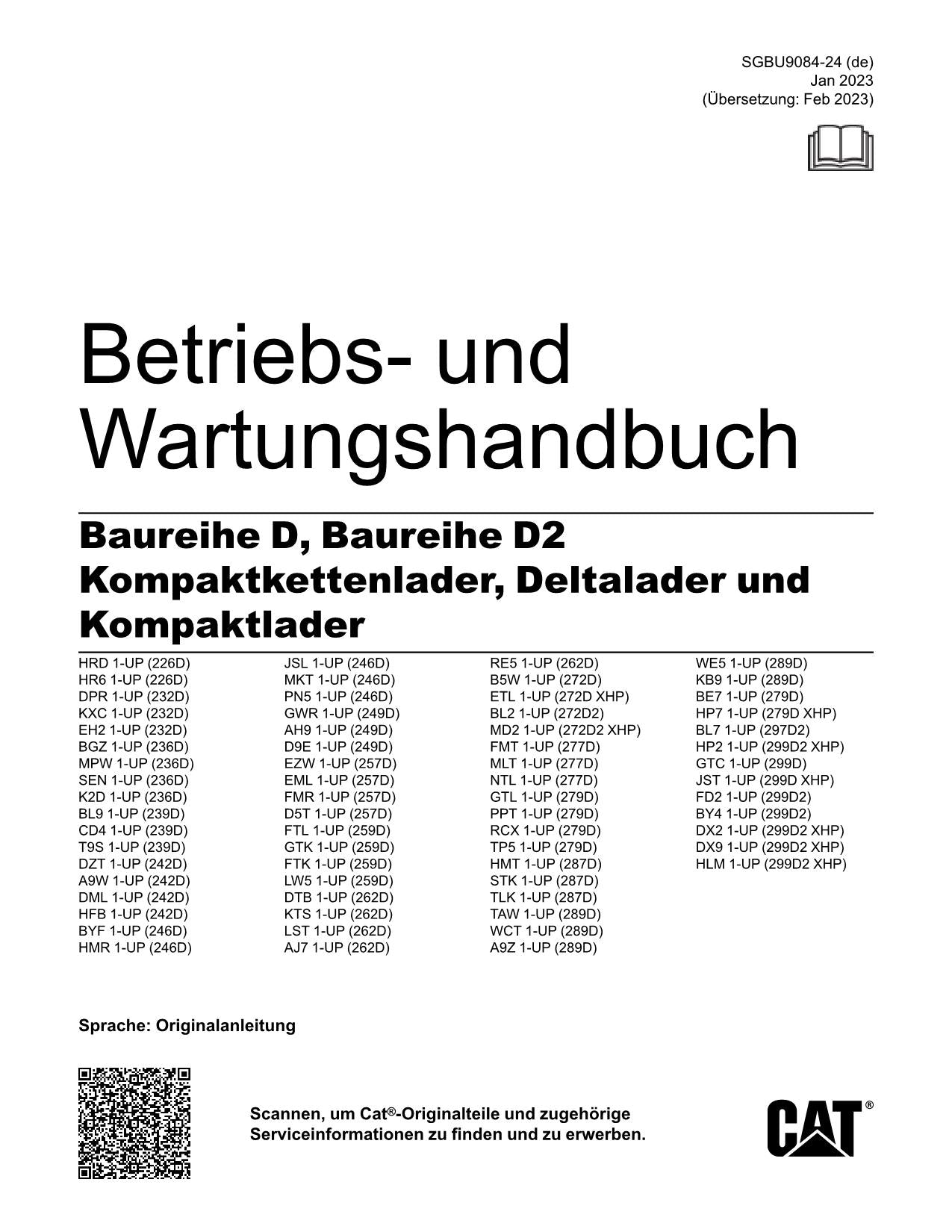 Caterpillar 226D 232D 236D 239D 242D 246D 249D Kompaktlader Betriebsanleitung