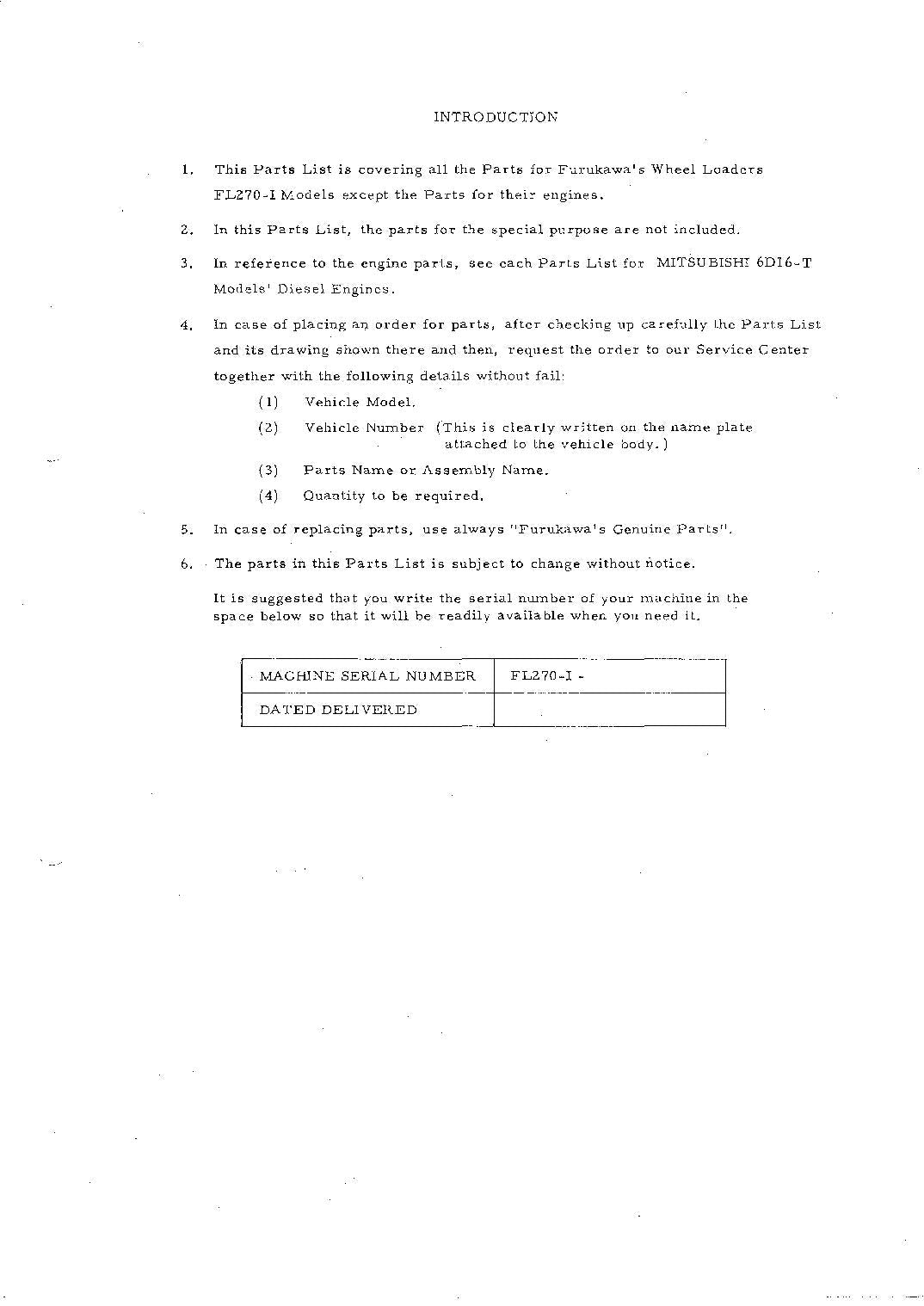 Hitachi FL270-1 Wheel Loader Parts Catalog Manual SN all