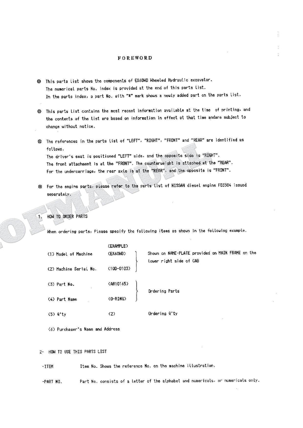 HITACHI EX60WD Excavator Parts Catalog Manual SN 0103-
