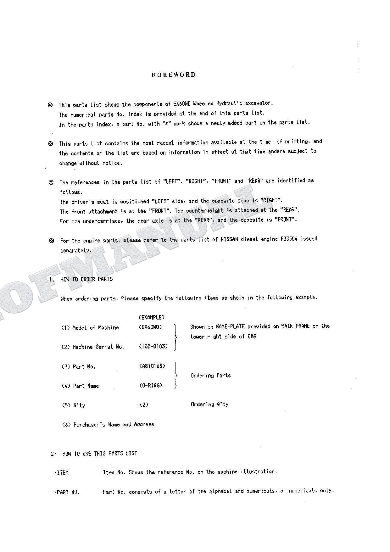 HITACHI EX60WD Excavator Parts Catalog Manual SN 0103-