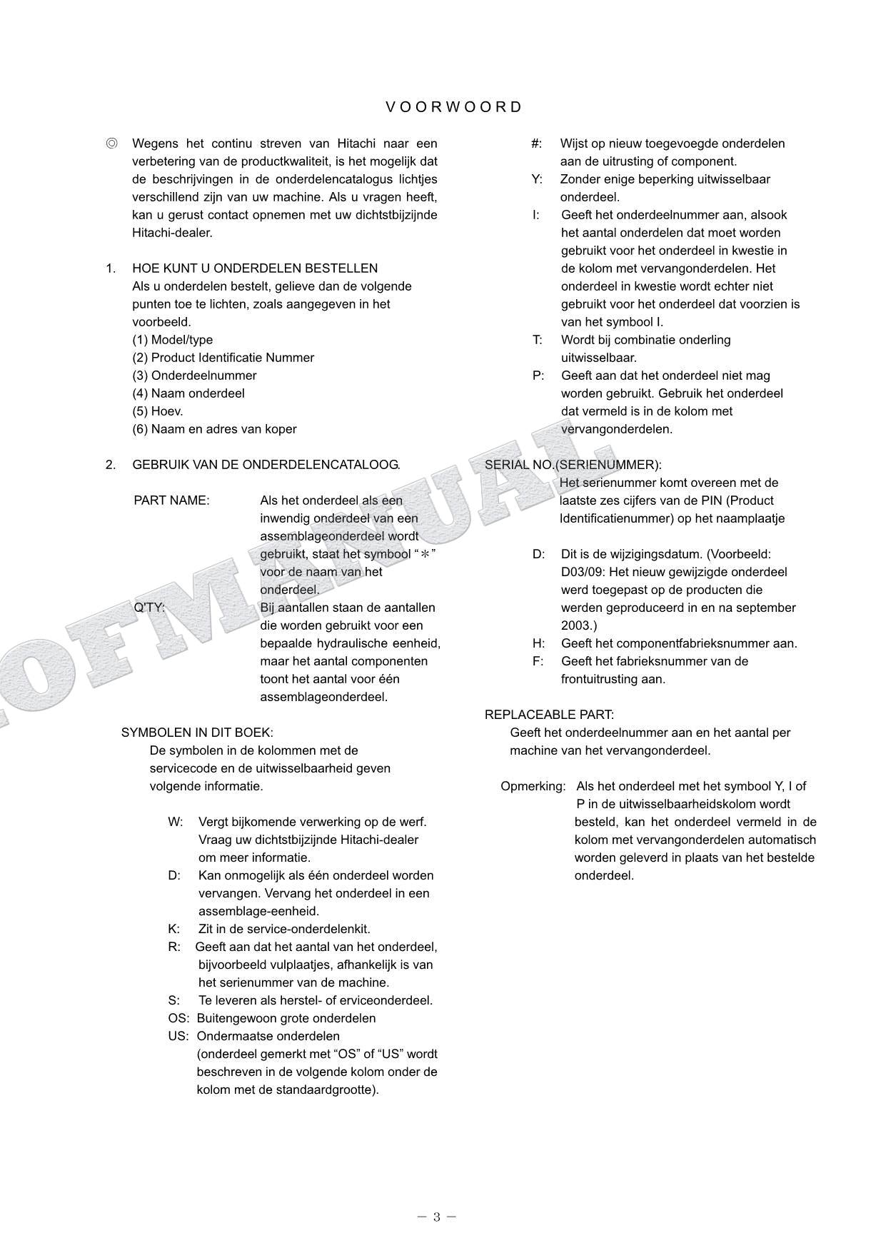 HITACHI ZAXIS ZX75US-5N Equipment Component Excavator Parts Catalog Manual