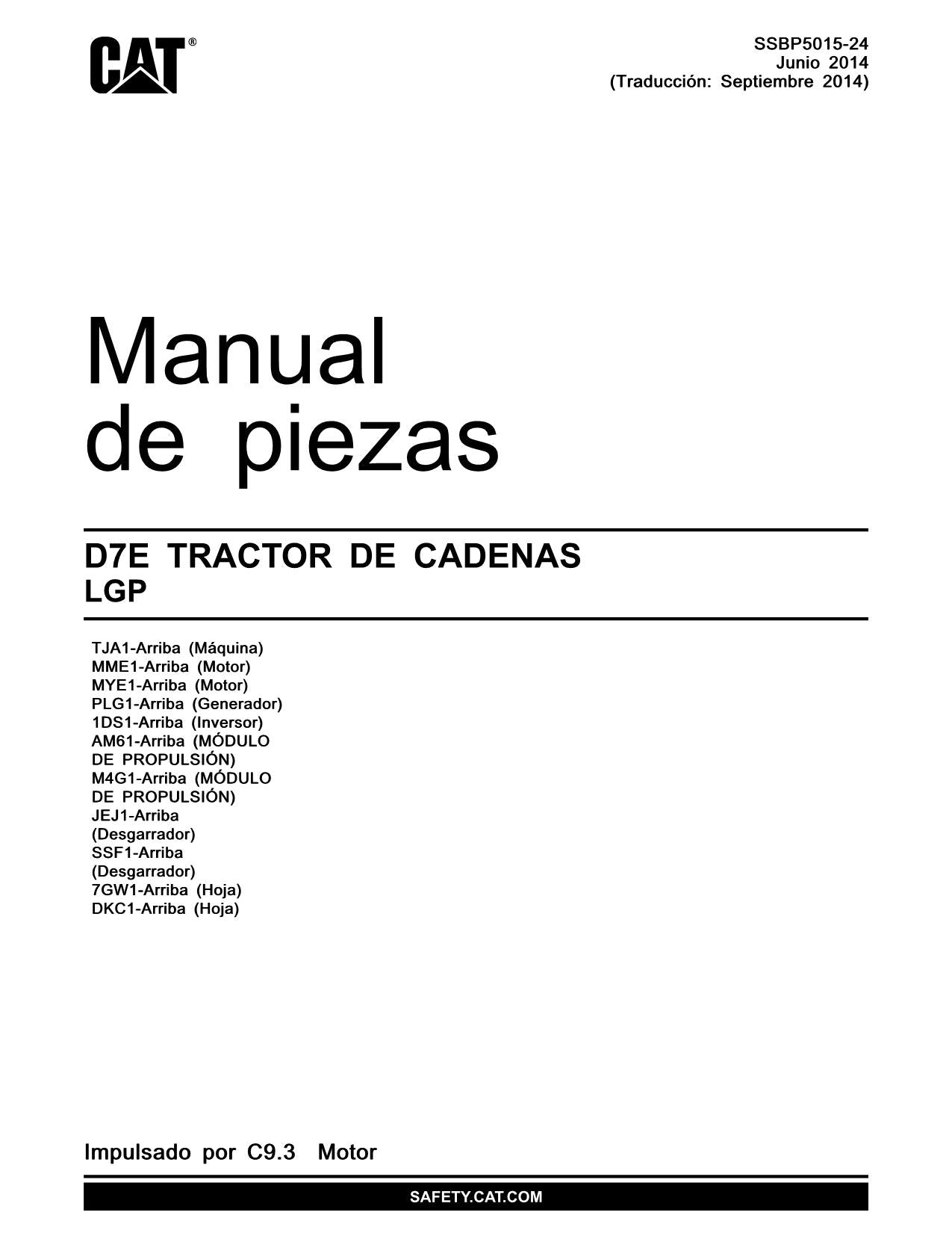 Caterpillar D7E LGP Tractor de Cadenas Manual de piezas Español