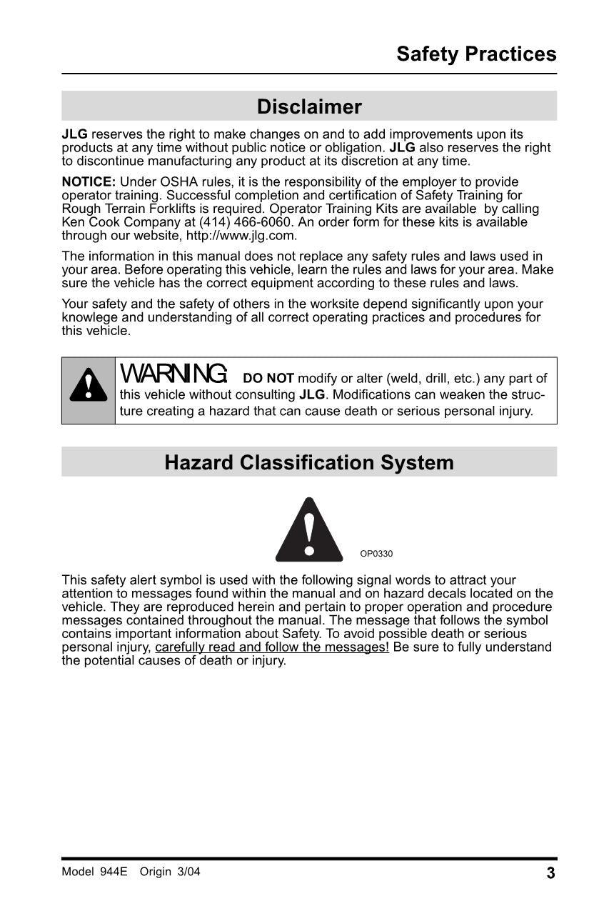 LULL 944E-38 Telehandler Maintenance Operation Operators Manual