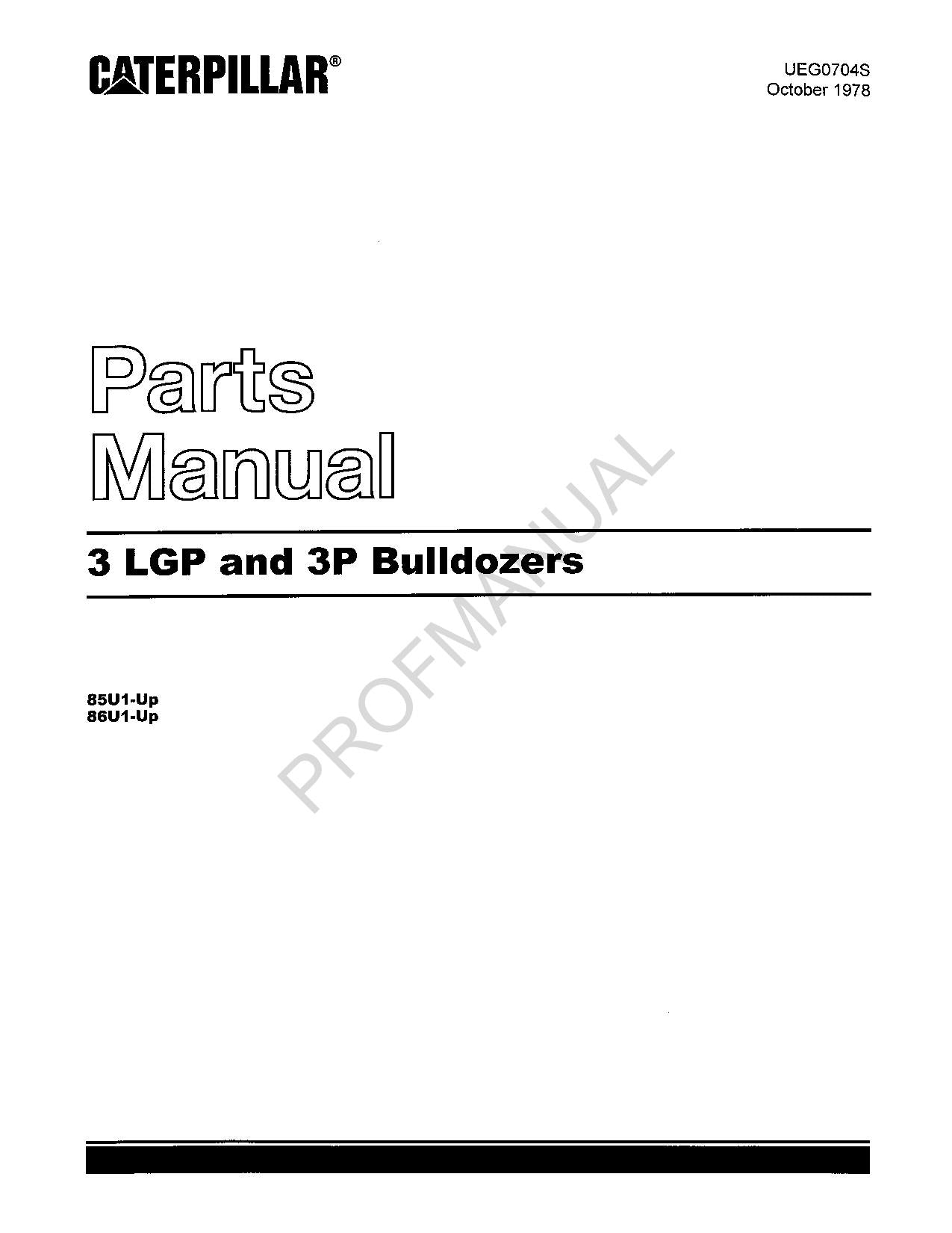 Caterpillar Cat 3S LGP 3P Bulldozer Parts Catalog Manual ser 85U1-Up 86U1-Up