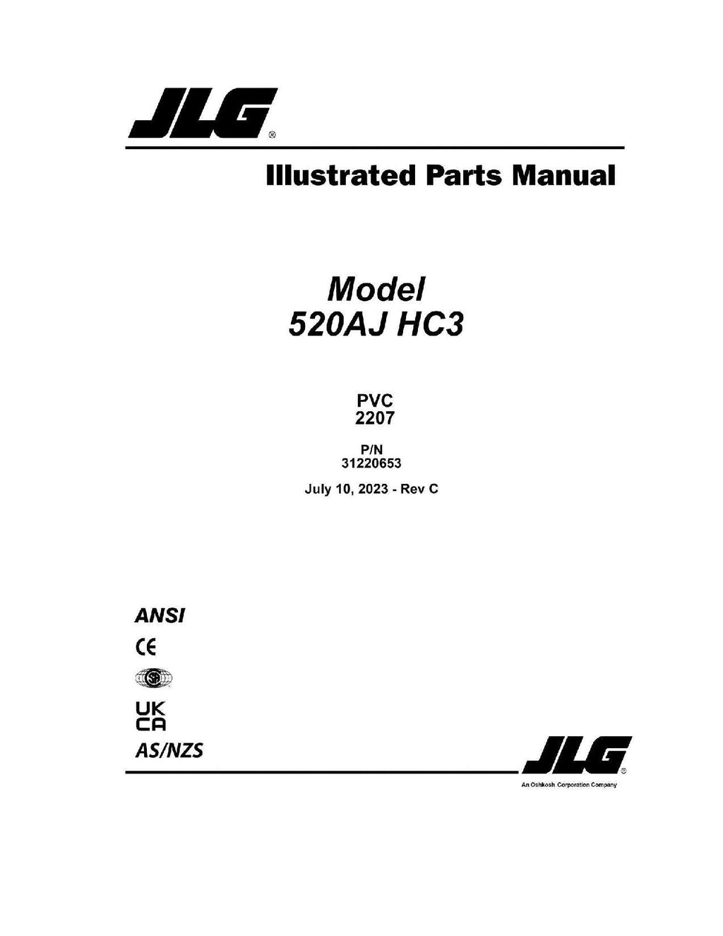 Manual del catálogo de piezas del elevador de pluma JLG 520AJ HC3 31220653