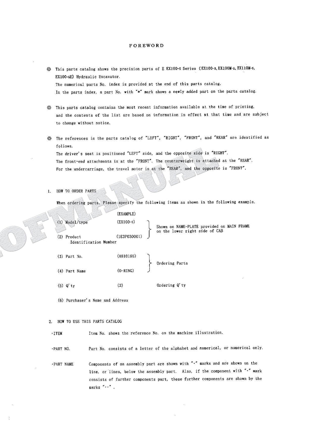 HITACHI EX100-5 EX100M-5 EX110M-5 EX100-5E Equip Excavator Parts Catalog Manual