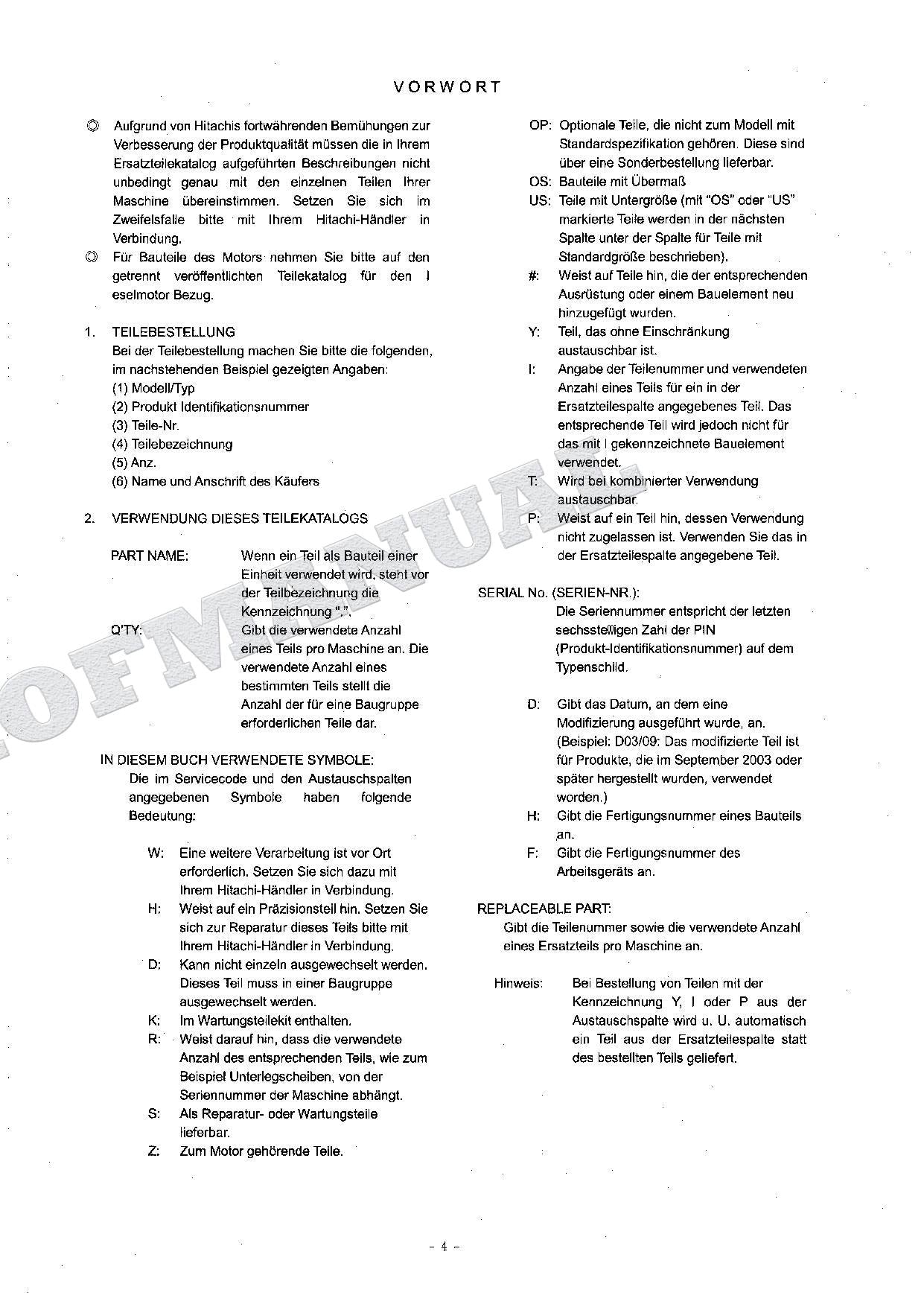 HITACHI ZAXIS ZX160LC Excavator Parts Catalog Manual SN 005001-
