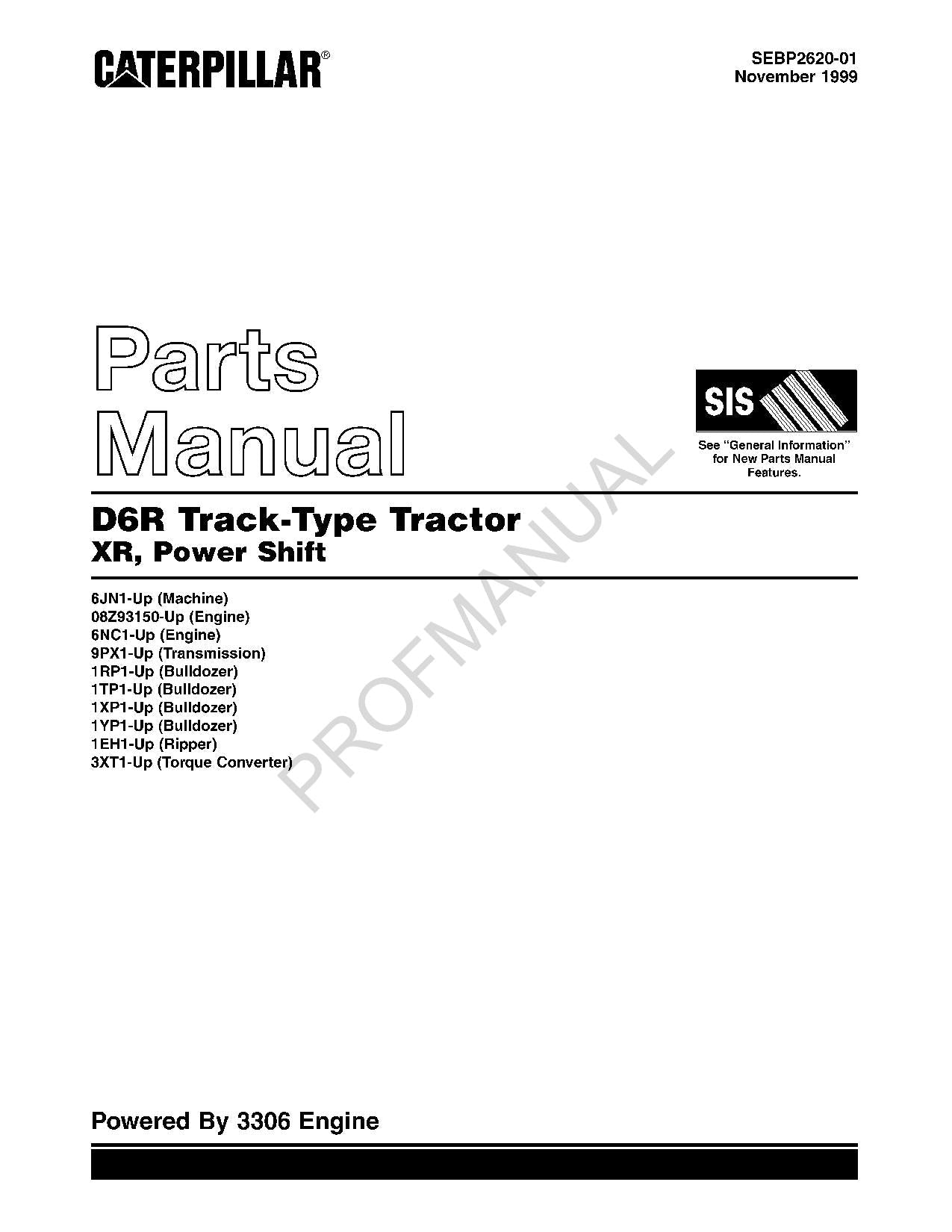 Caterpillar D6R Track Type Tractor XR Power Shift Parts Catalog Manual SEBP2620