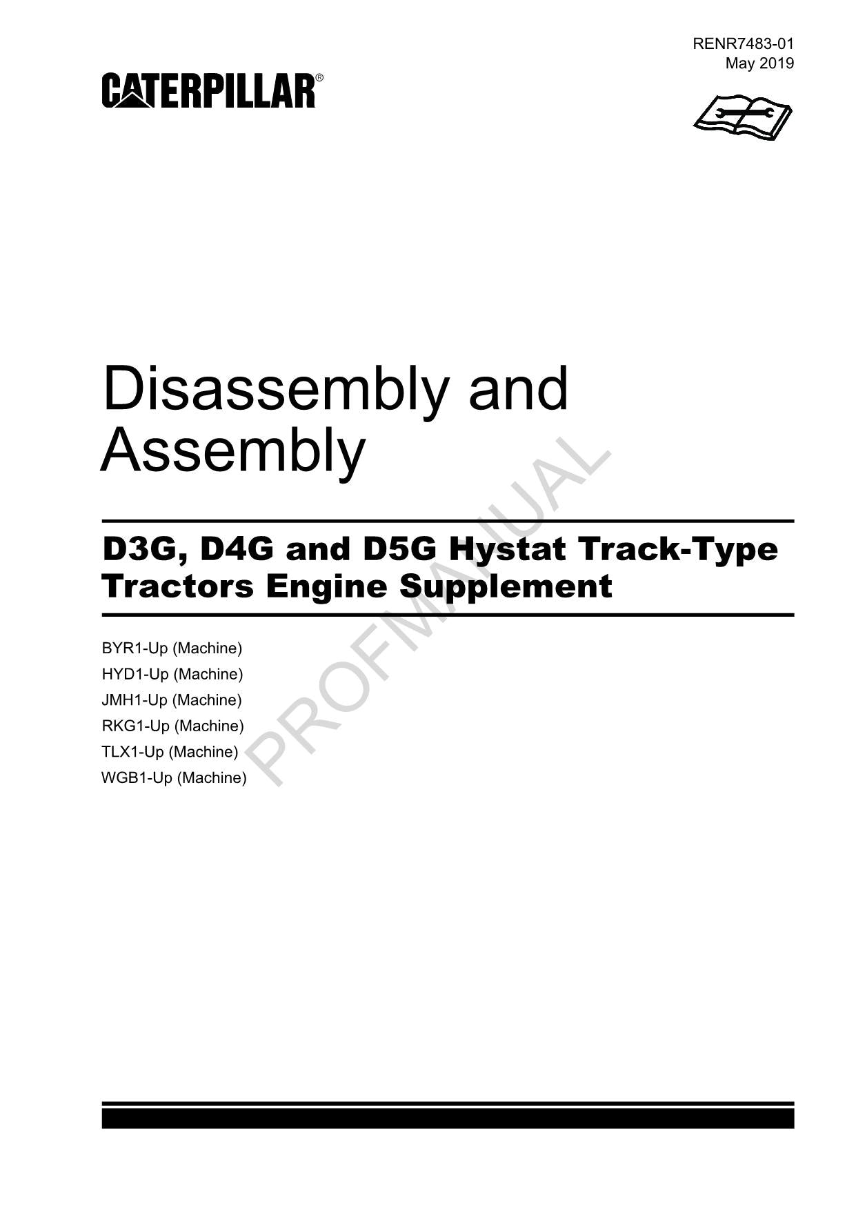 Caterpillar D3G D4G D5G Hystat Tractor Engine Suppl Manual Disassembly Assembly