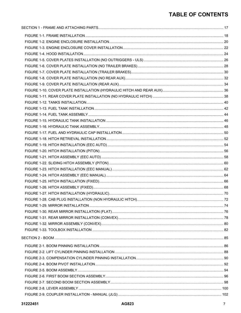JLG AG823  Telehandler Parts Catalog Manual