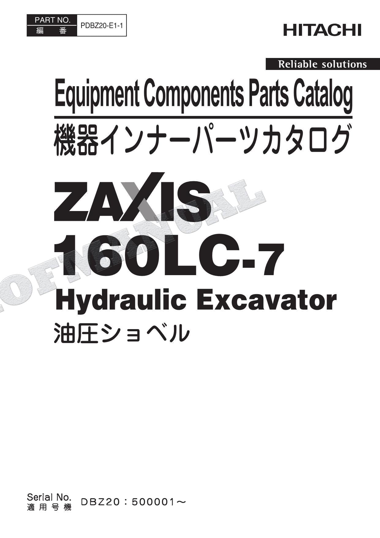 Catálogo de piezas de excavadora HITACHI ZX160LC-7 OCEANÍA Spec Equip Component Manual