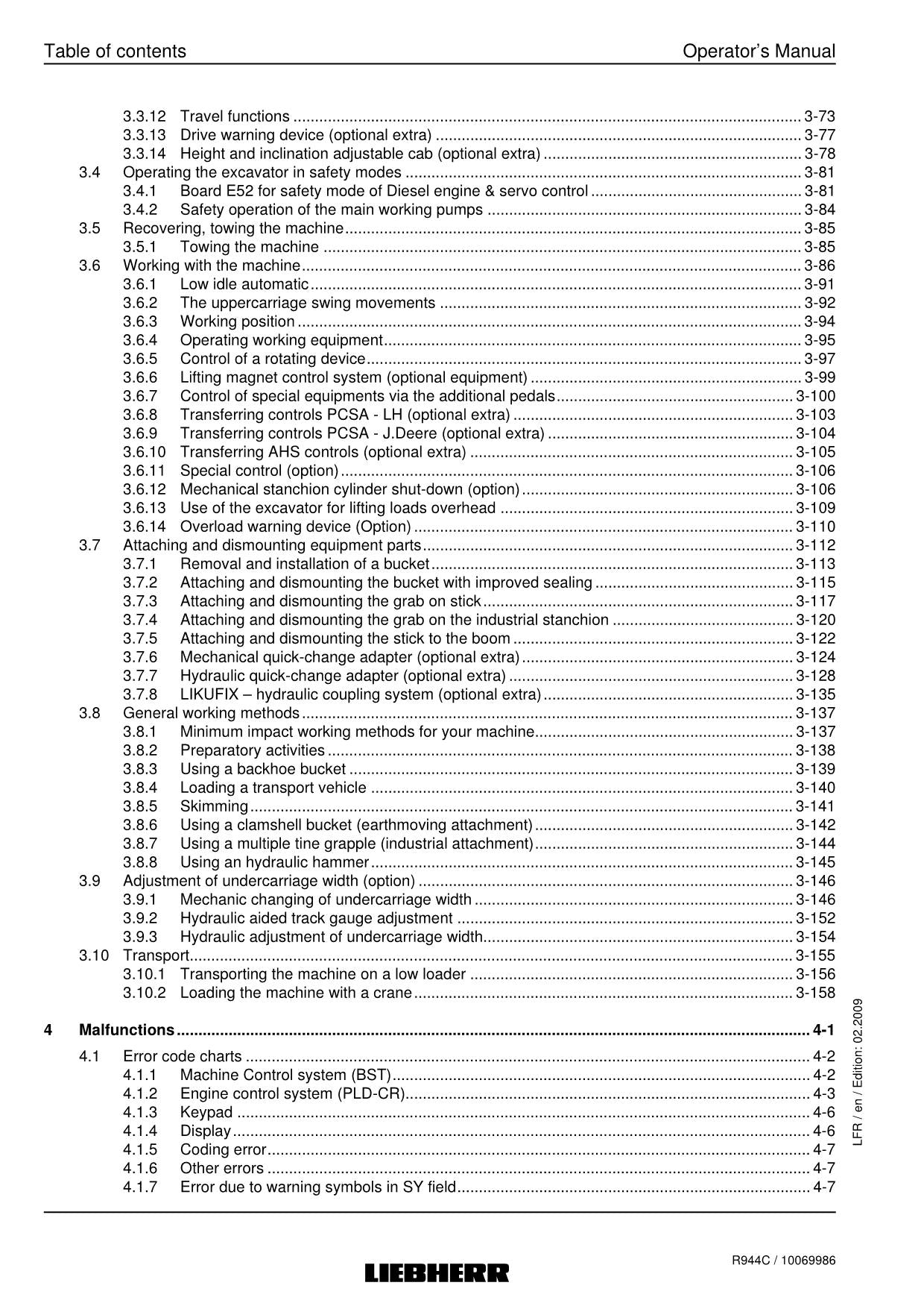Liebherr R944 C Excavator Operators manual serial 22915