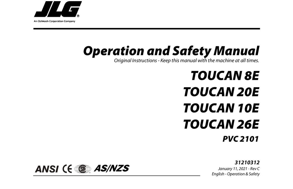TOUCAN 10E 20E 26E 8E Vertical Lift Maintenance Operators Manual 31210312