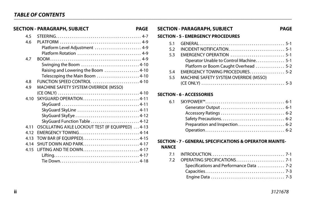 JLG 680S Boom Lift Maintenance Operation Operators Manual 3121678