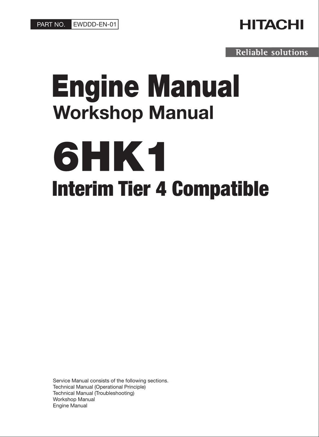 Hitachi 6HK1 Tier 4 Compatible Wheel Loader Engine Manual Workshop Manual