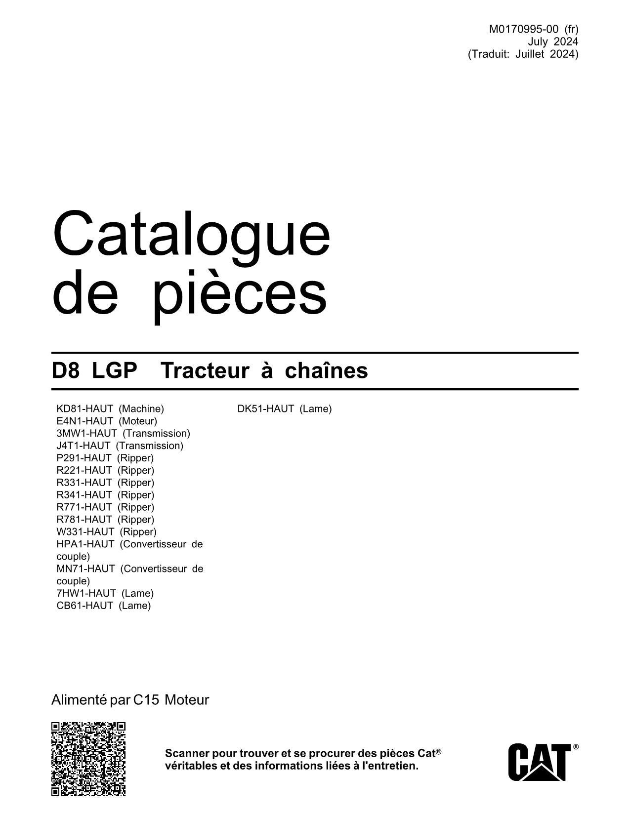 Caterpillar D8 LGP Tracteur Manuel de catalogue de pièces