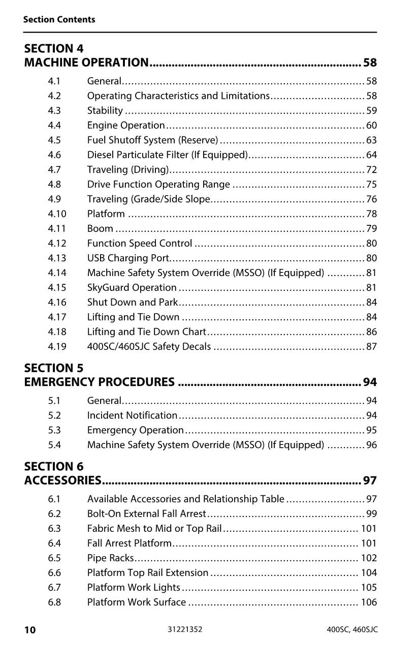 Manual del operador de mantenimiento y operación de plataformas elevadoras JLG 400SC 460SJC 31221352
