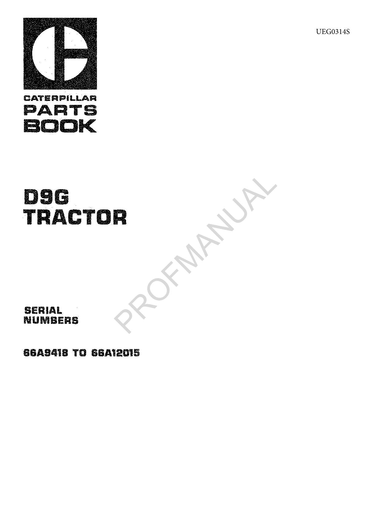 Caterpillar Cat D9G Tractor Parts Catalog Manual ser 66F9418-12015