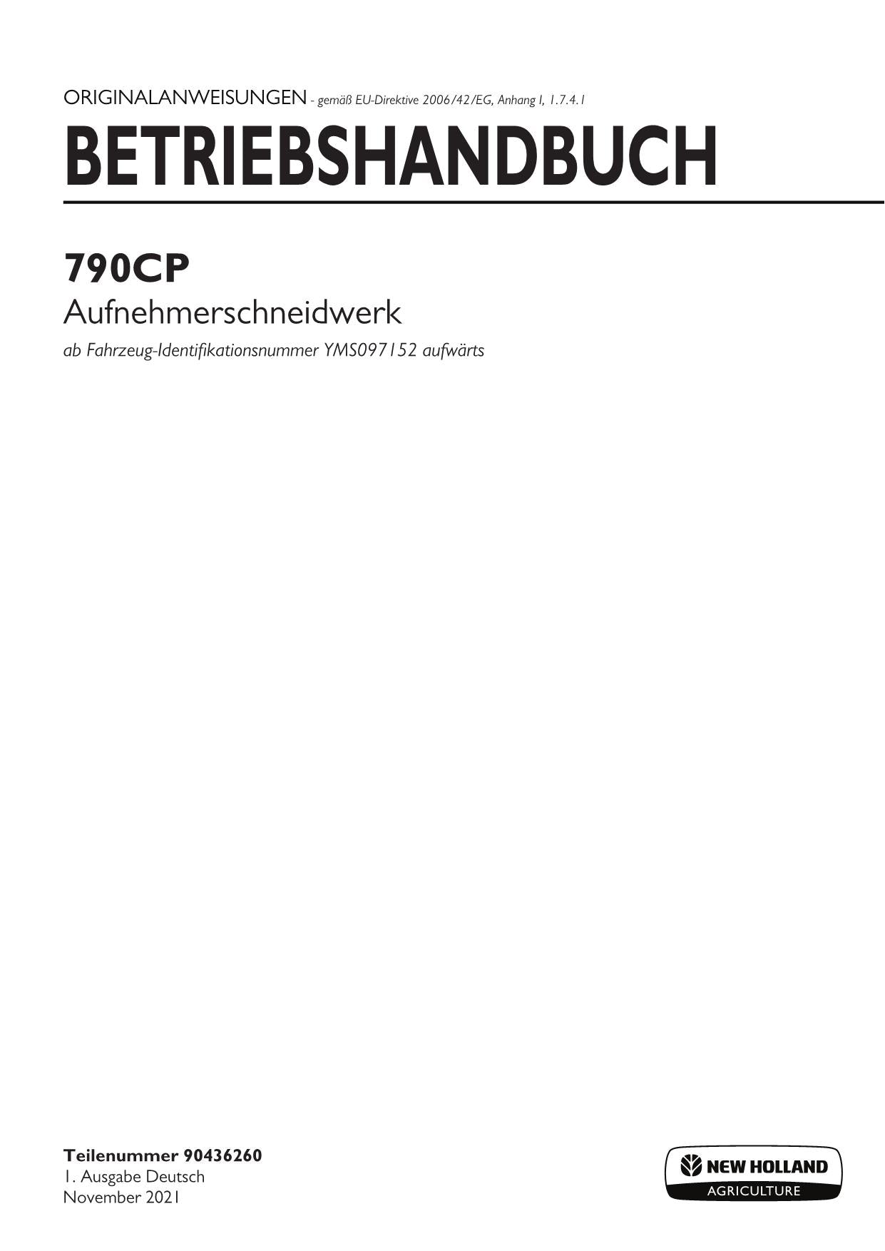 New Holland 790CP Schneidwerk Betriebsanleitung