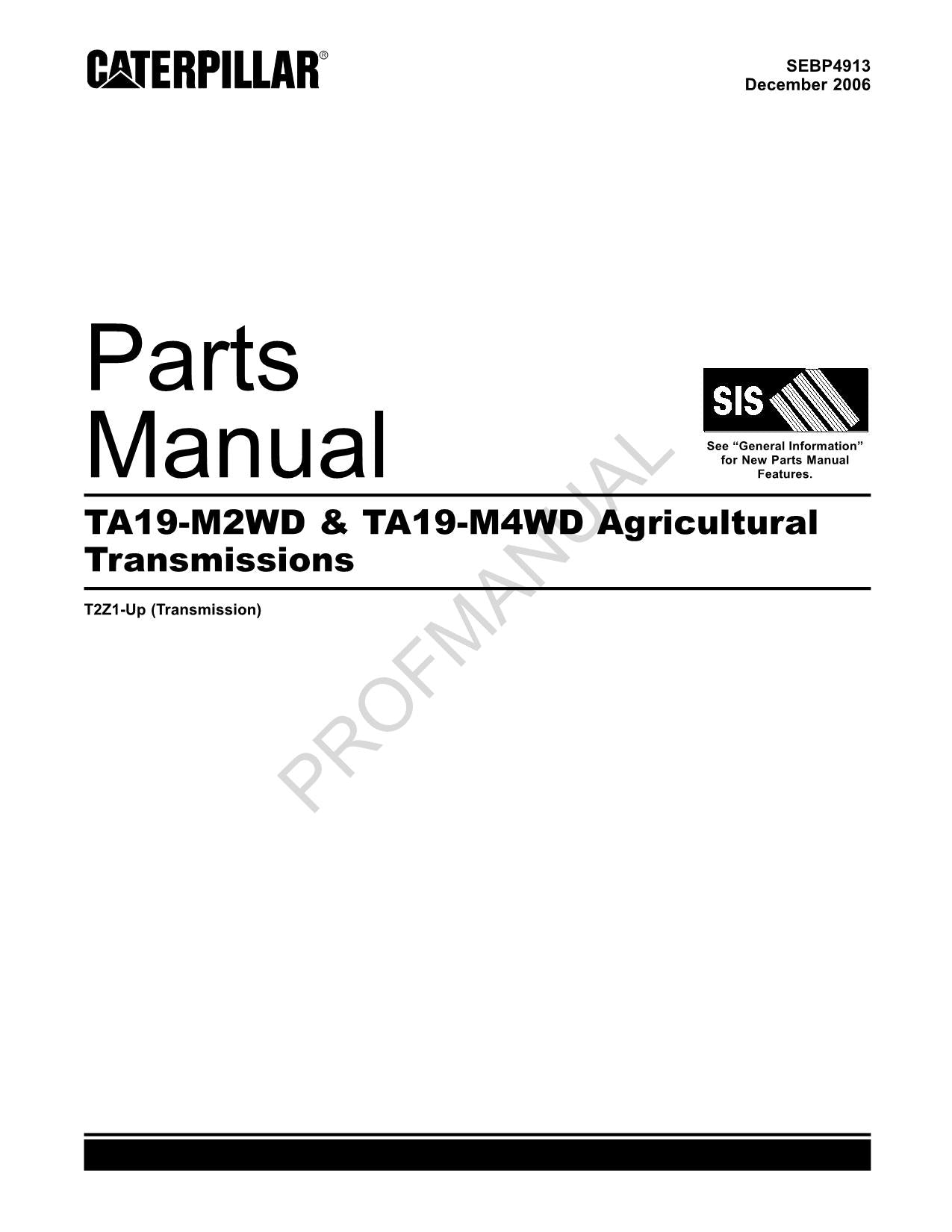 Manual del catálogo de piezas de transmisión agrícola Caterpillar TA19 M2Wd TA19 M4WD