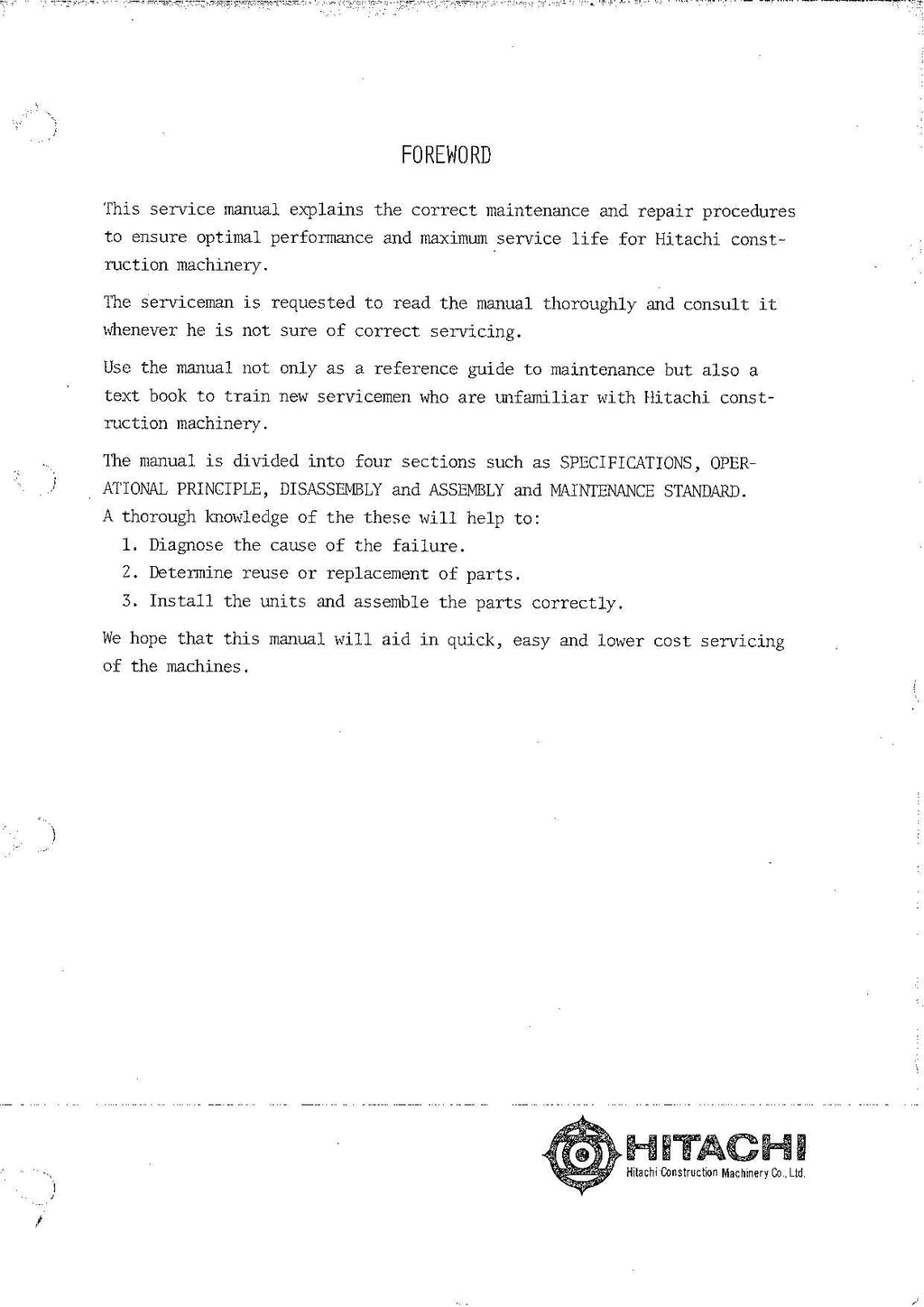 HITACHI WH051 Excavator Service Manual