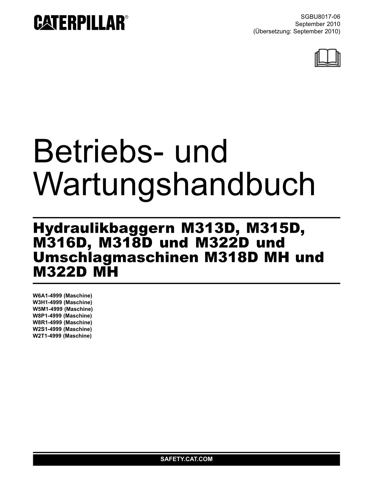 Caterpillar M322D M318D MH M322D MH Ensacadora Betriebsanleitung Wartungshandbuch